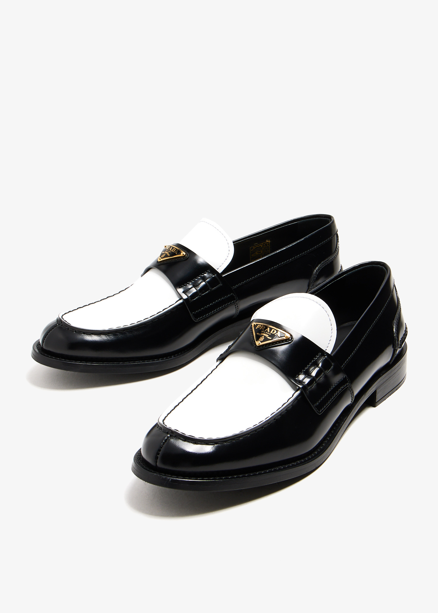 Prada Two-tone brushed leather loafers for Women - Black in