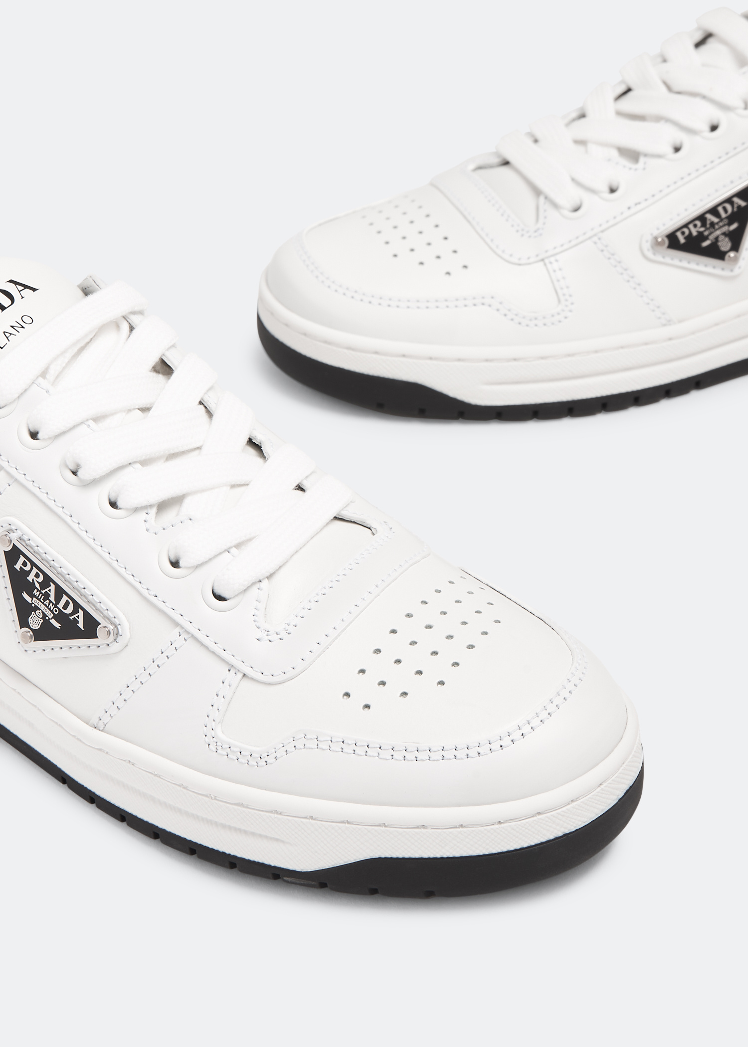Prada Downtown perforated leather sneakers for Women - White