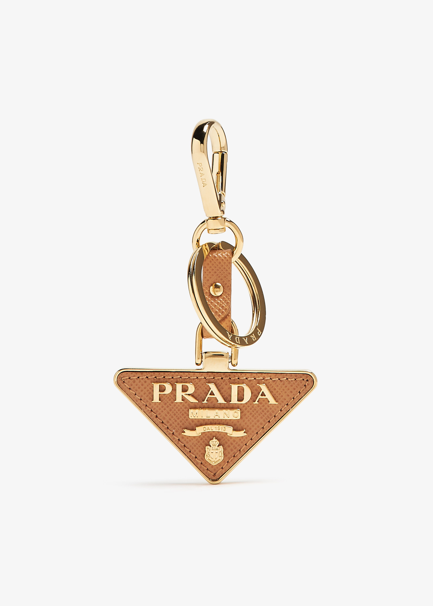 Prada Saffiano leather triangle keyring for Women - Brown in
