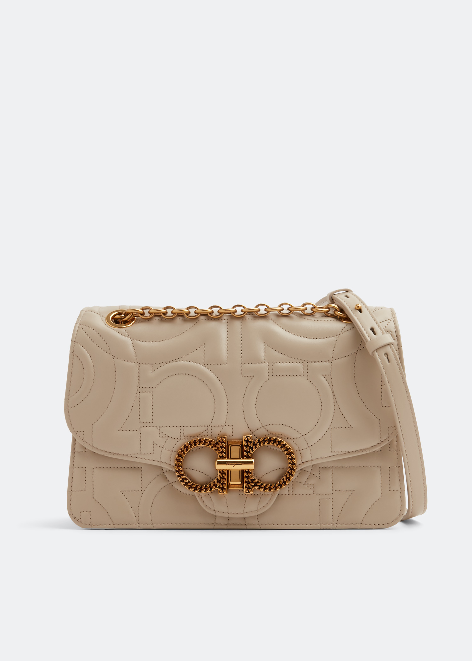 Ferragamo Quilted Gancini large flap bag for Women - Beige