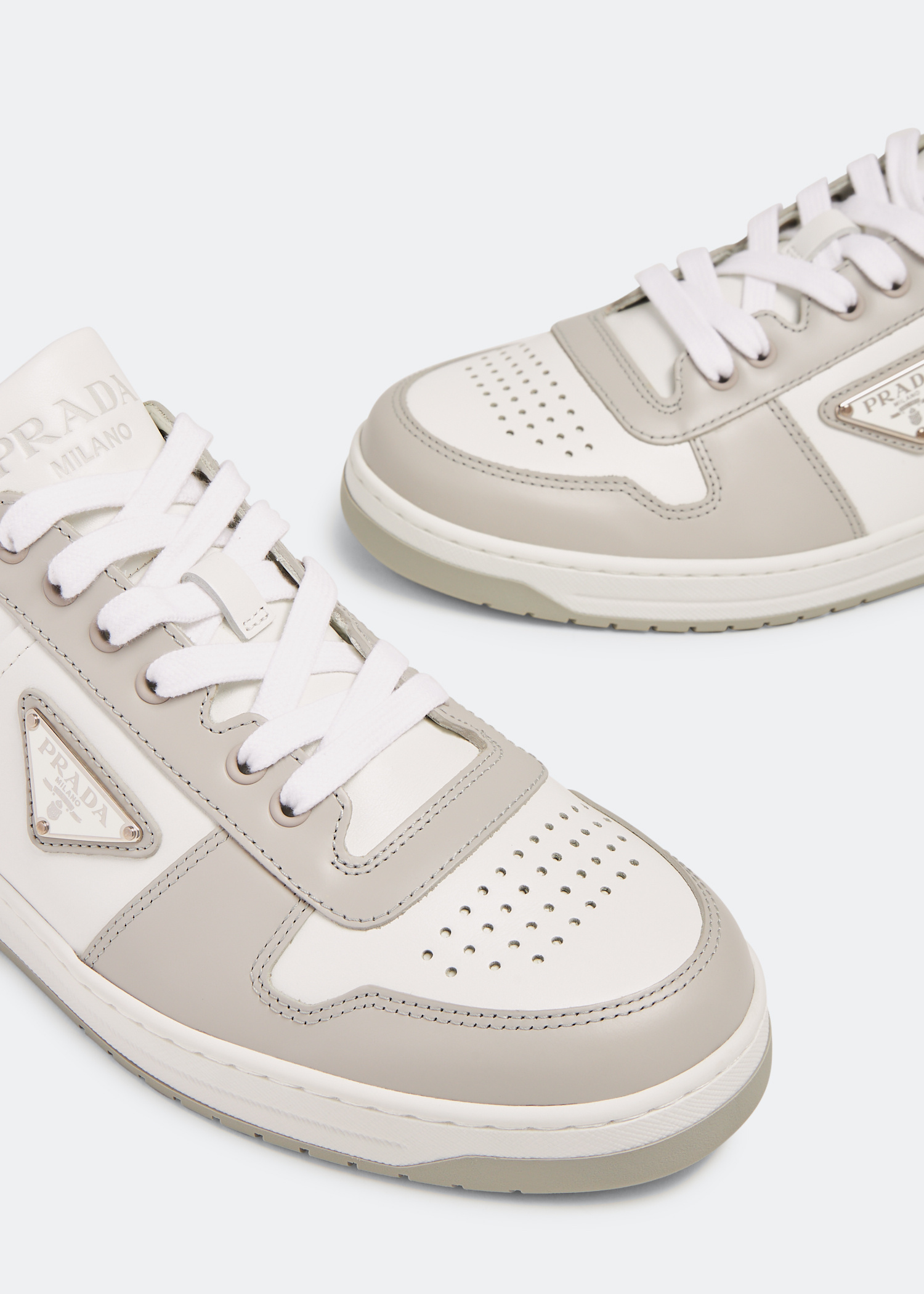 Prada Downtown leather sneakers for Men - Grey in Qatar
