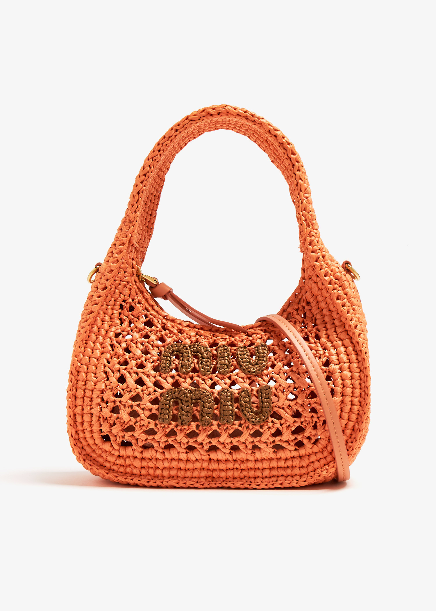 Miu Miu Wander raffia hobo bag for Women - Orange in Qatar