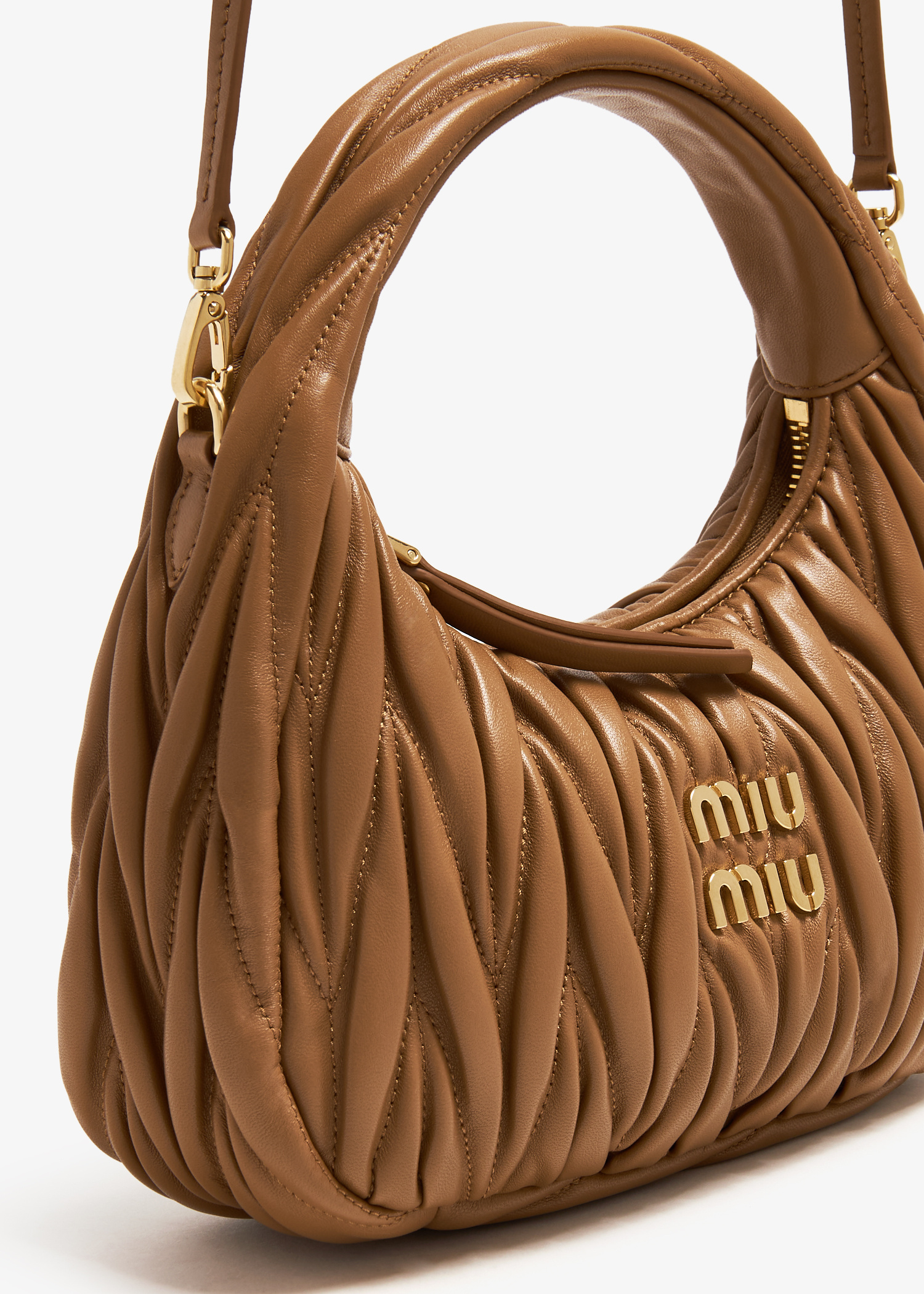 Miu Miu Wander matelassé mini hobo bag for Women - Brown in