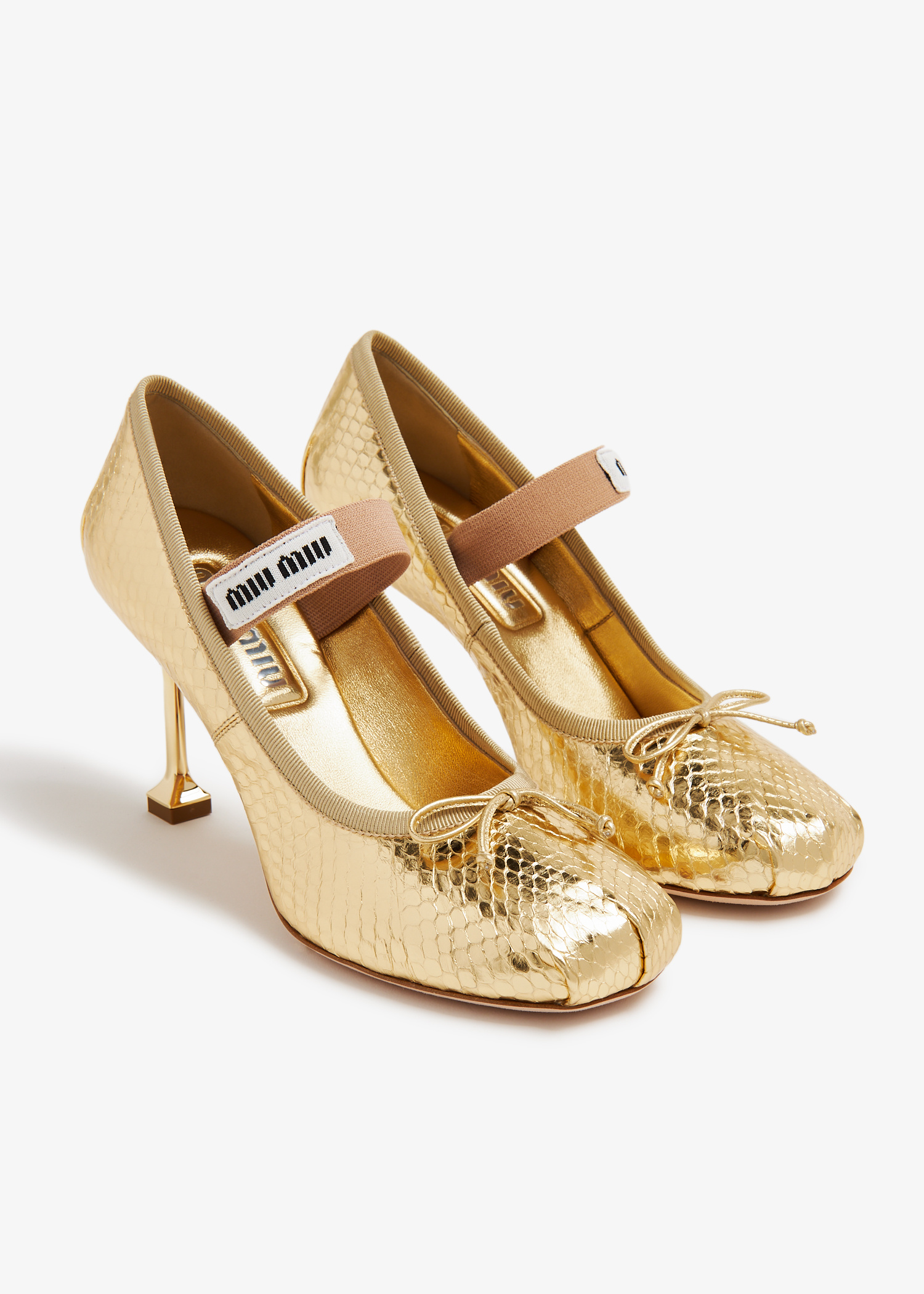 サンダル・ミュール MiuMiu SS25 Gold leather pumps (5I430EF085X20 F0W3L) Miu Miu Ayers leather pumps for Women - Gold in Qatar