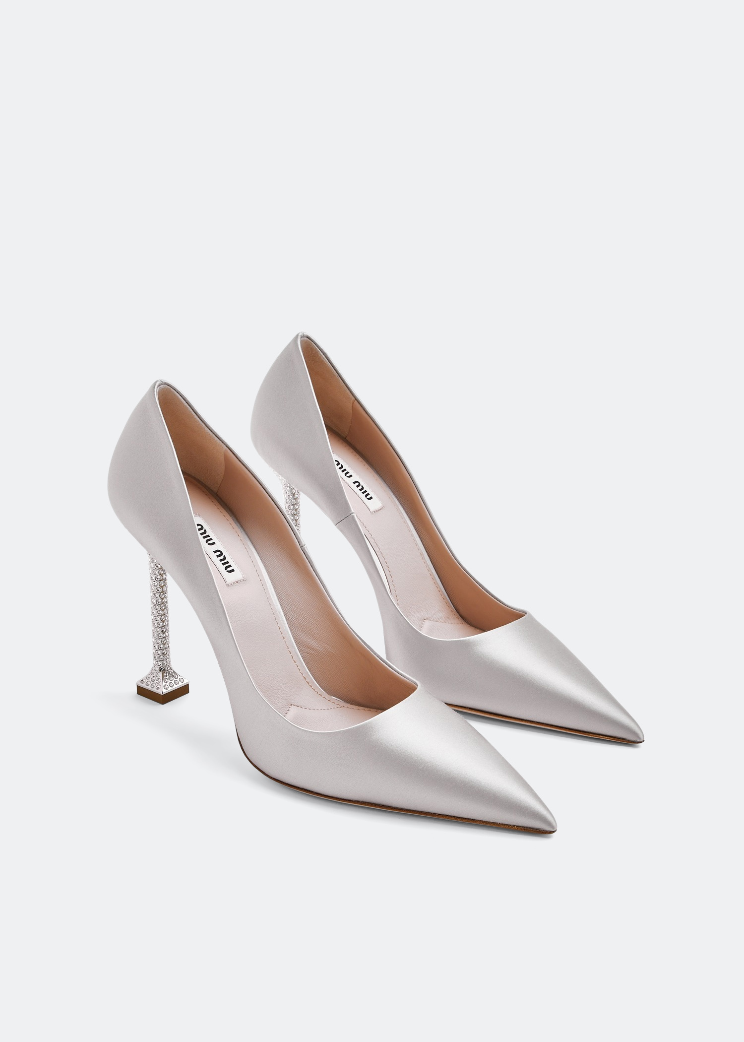 Miu Miu Satin crystal heel pumps for Women - Silver in Qatar