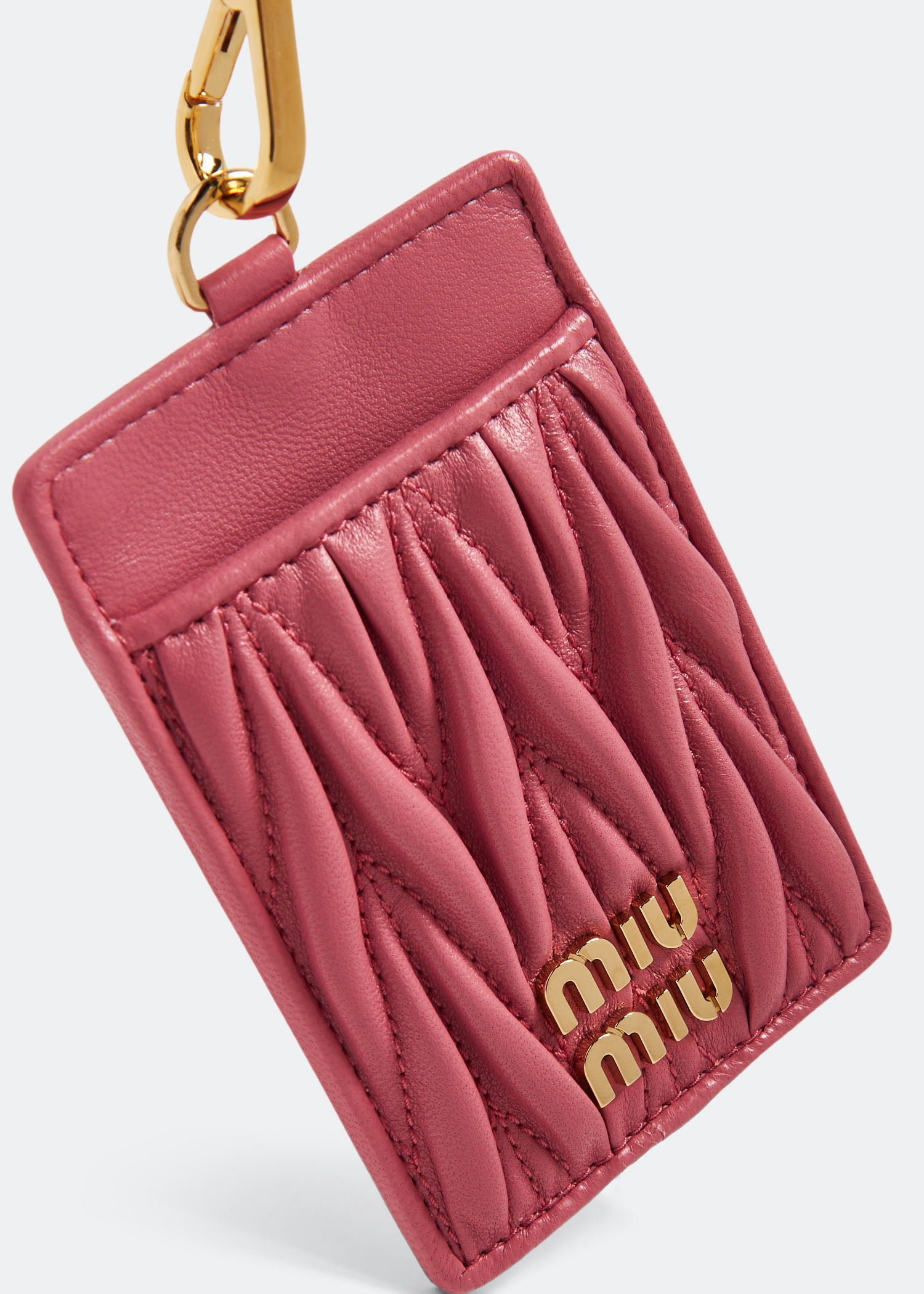 Miu Miu Matelassé leather badge holder for Women - Pink in