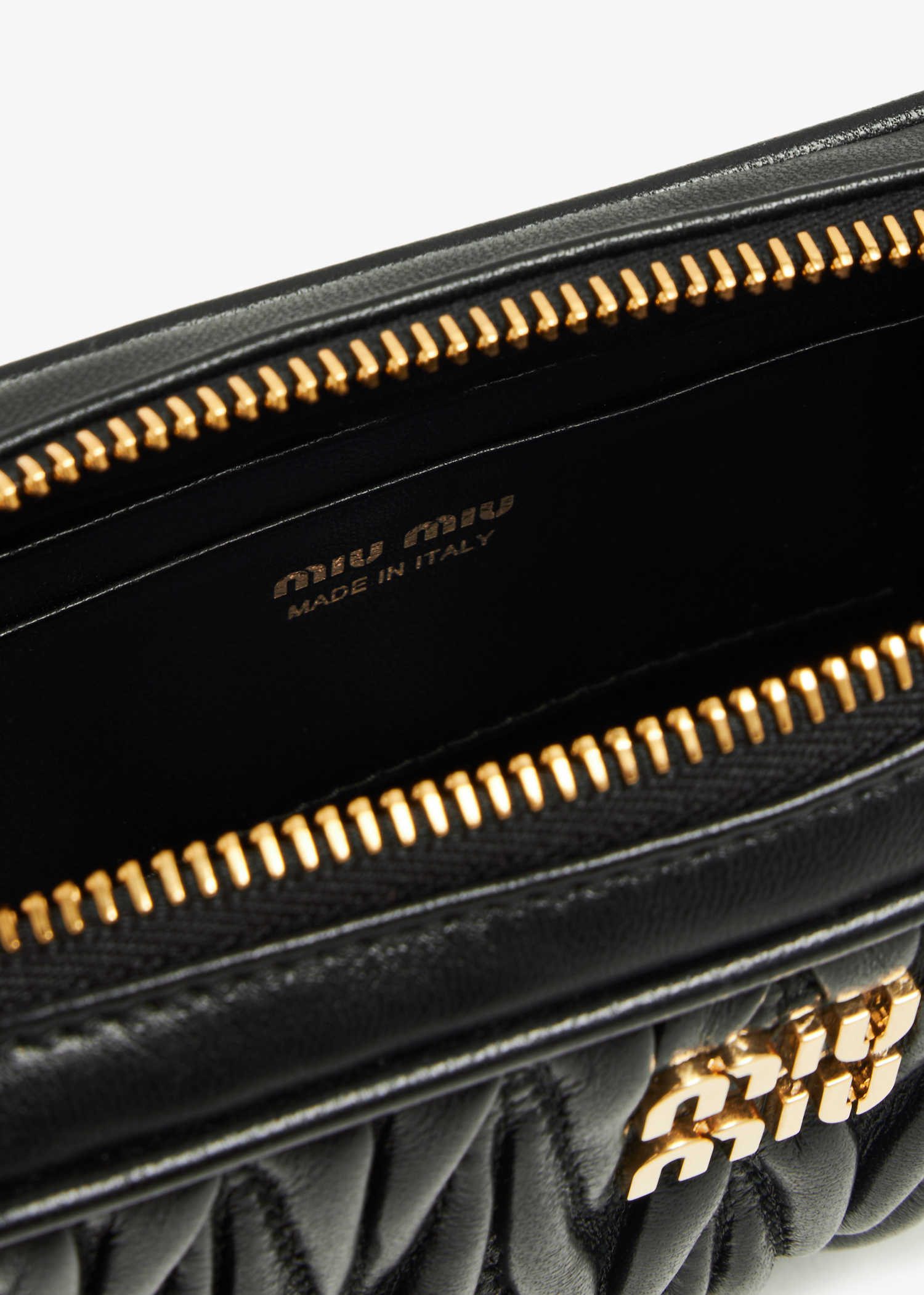 クラッチバッグ Miu Miu Nero Nappa Logo In Lettere Color Oro Applicazione In MIU MIU Nappa Matelasse Double Zip Crossbody Black 1165011