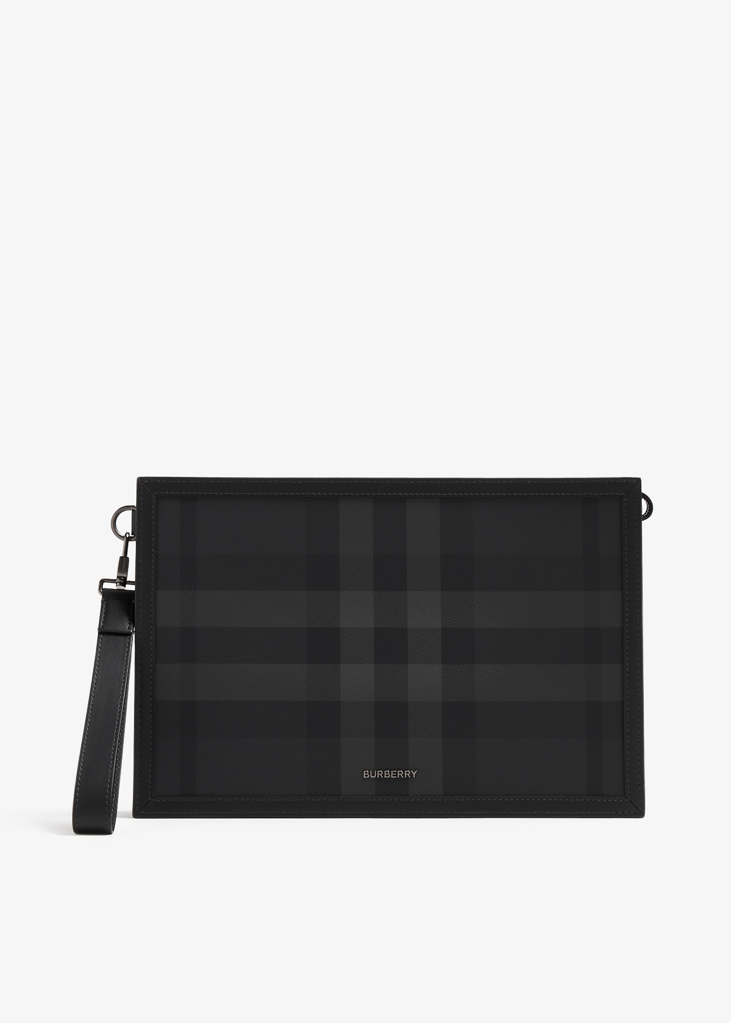 Burberry】チェック柄 ストラップポーチ ファスナー BLACK