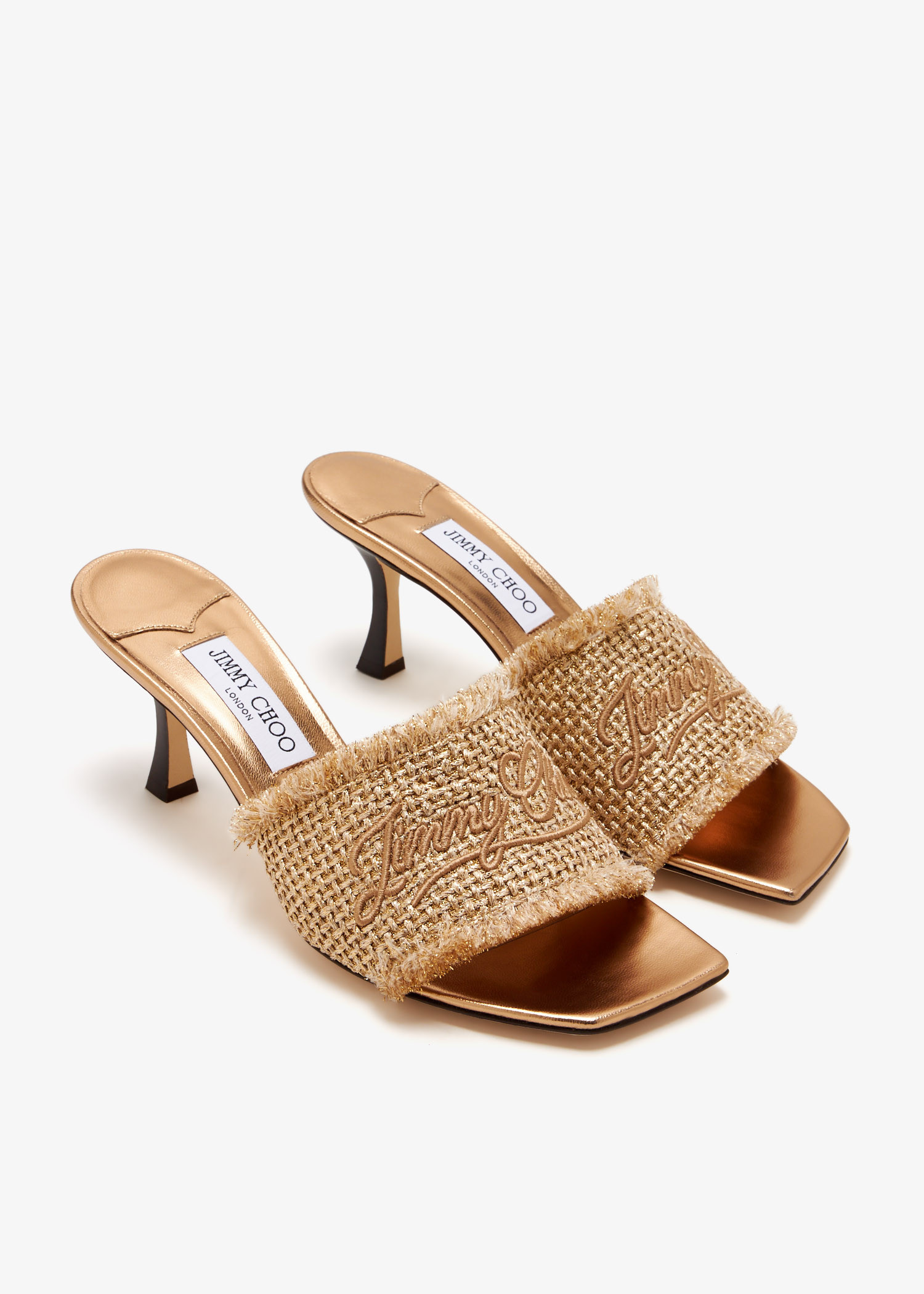 【関税&送料込】Jimmy Choo Beige Fabric Alexia 70 Mules Jimmy Choo Alexia 70 mules for Women - Beige in Qatar