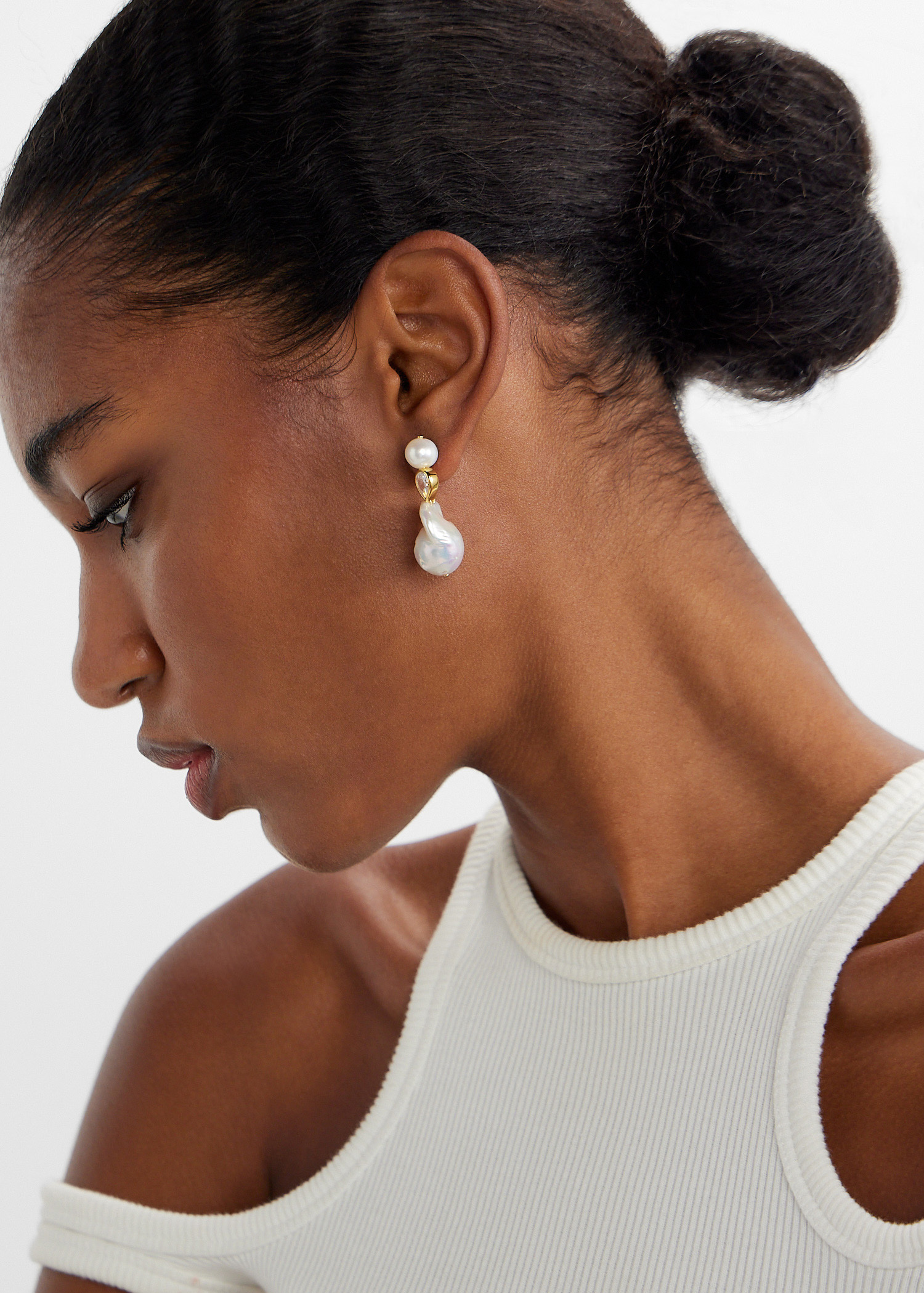 Pulp - Pearl and Zirconia Recycled Gold Vermeil Earrings
