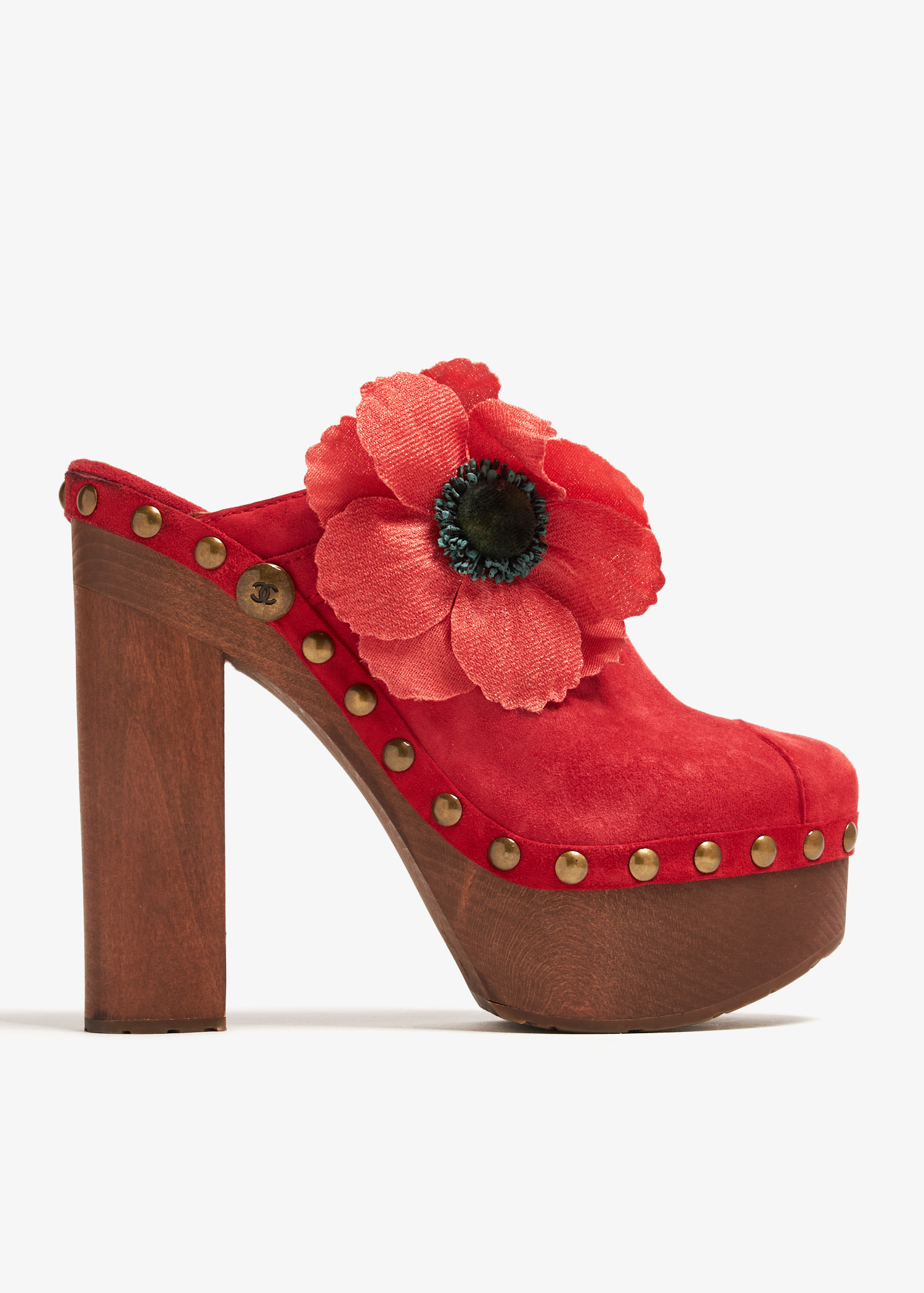 Chanel Pre-Loved Camellia studded clogs for Women - Red in