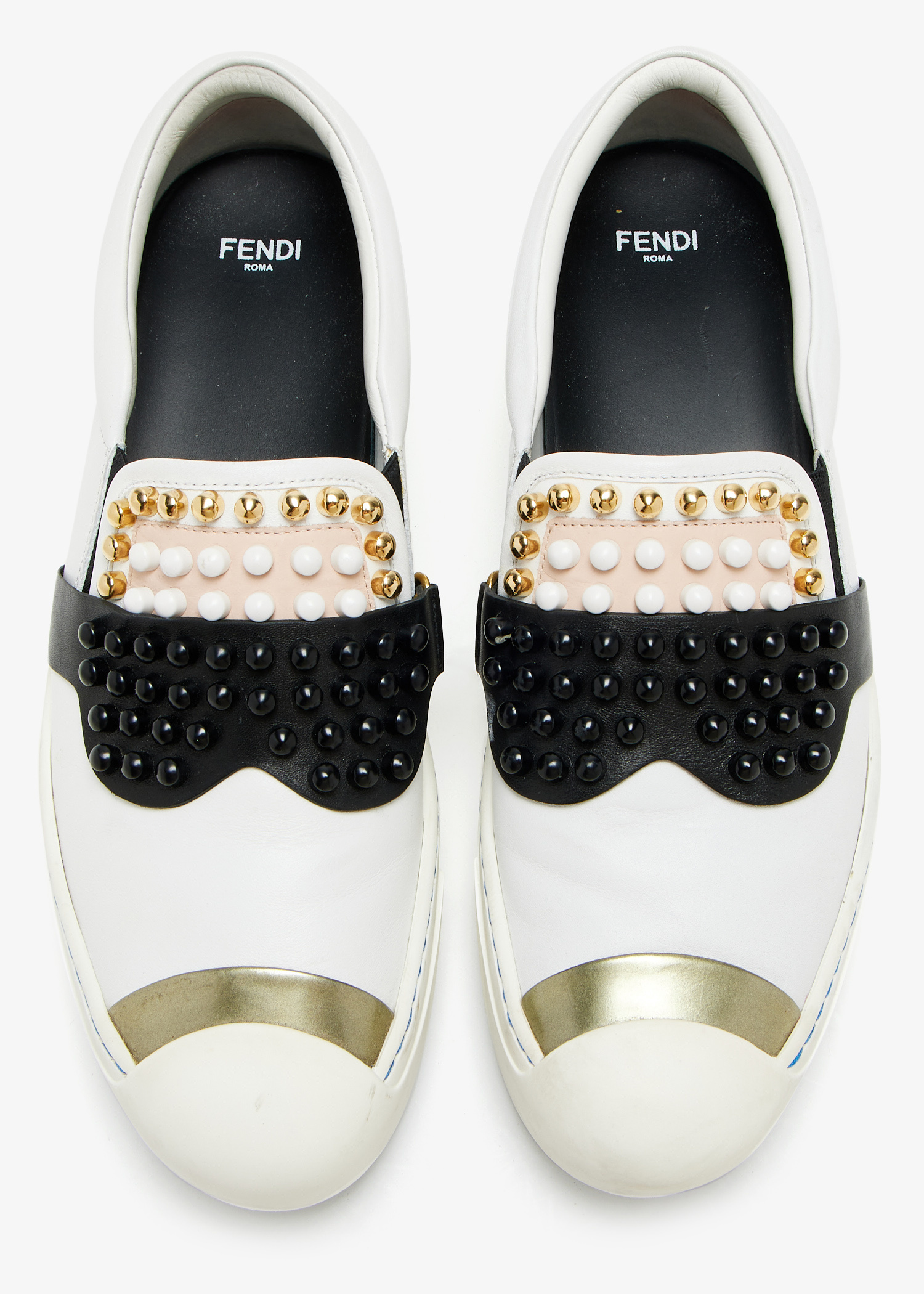 FENDI Pre-Loved Karl Loves Fendi studded slip-on sneakers