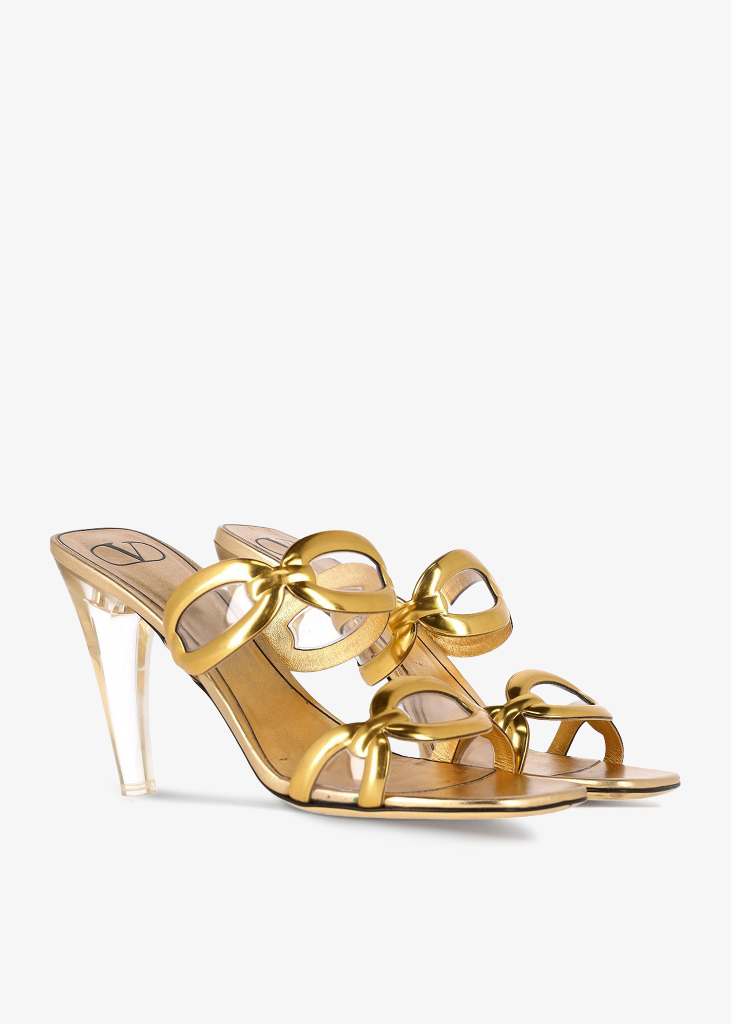 1967 embellished leather chain mules in silver - Valentino