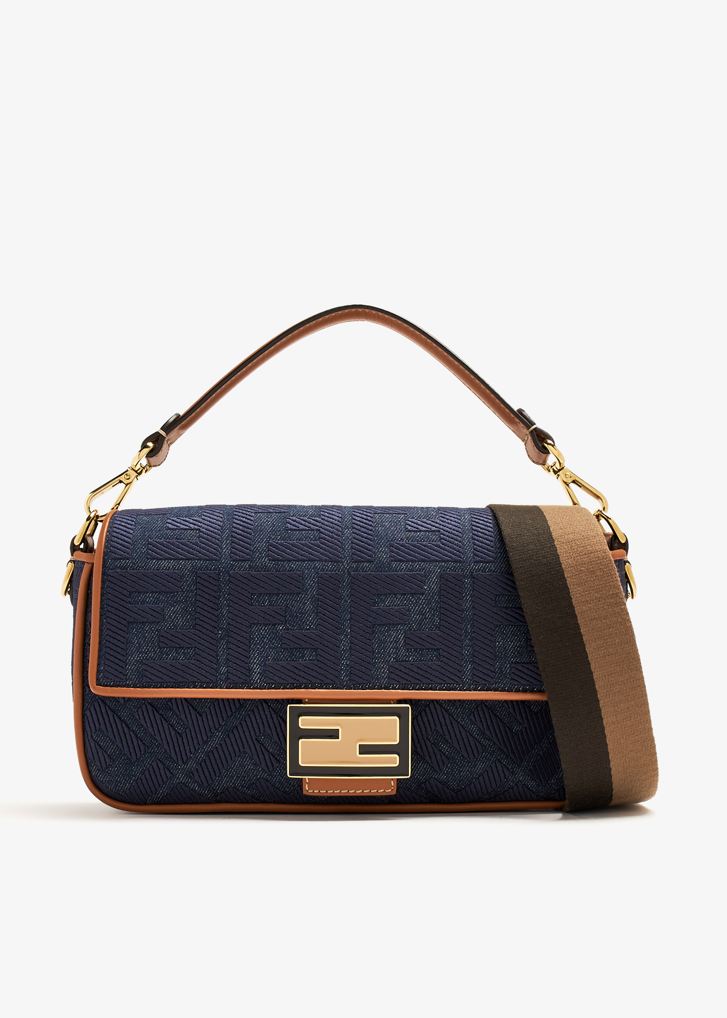FENDI Pre-Loved Zucca embroidered denim baguette satchel for