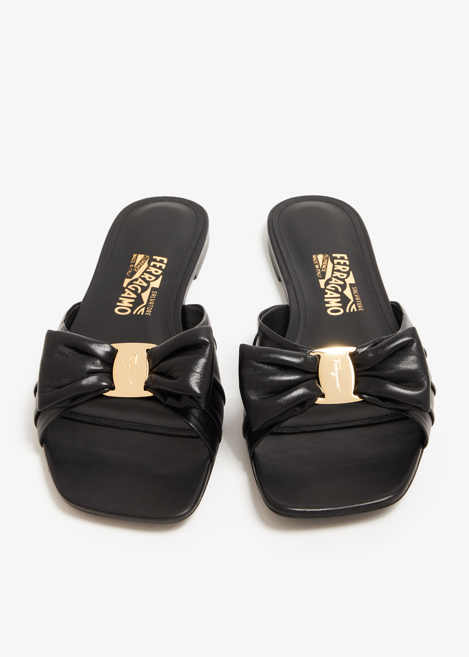 Ferragamo Padded Vara bow slide sandals for Women - Black in
