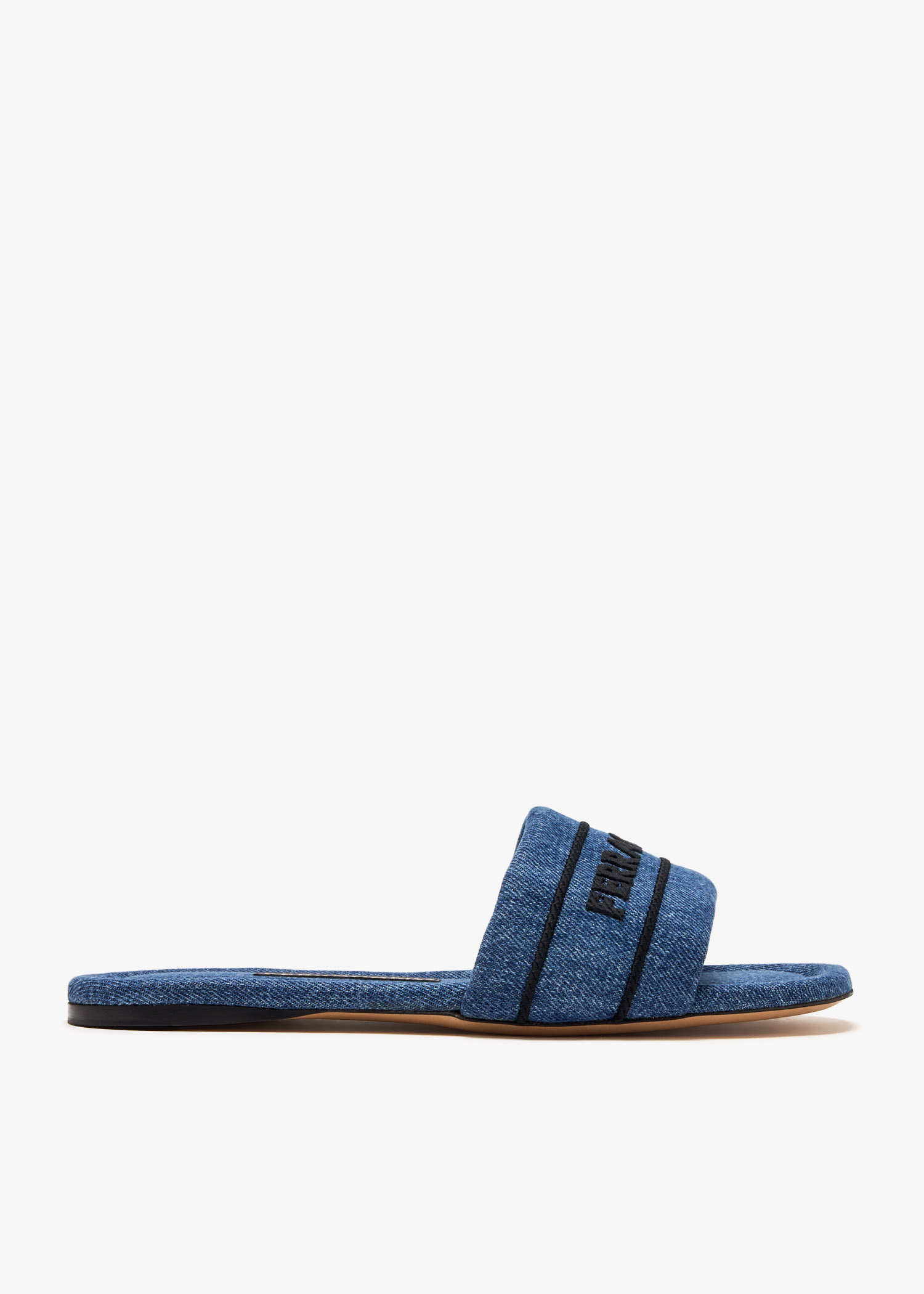 Salvatore Ferragamo Aqua Blue Logo Slide Sandals Salvatore Ferragamo Logo Size 45 Navy Blue Canvas Criss  main image 4