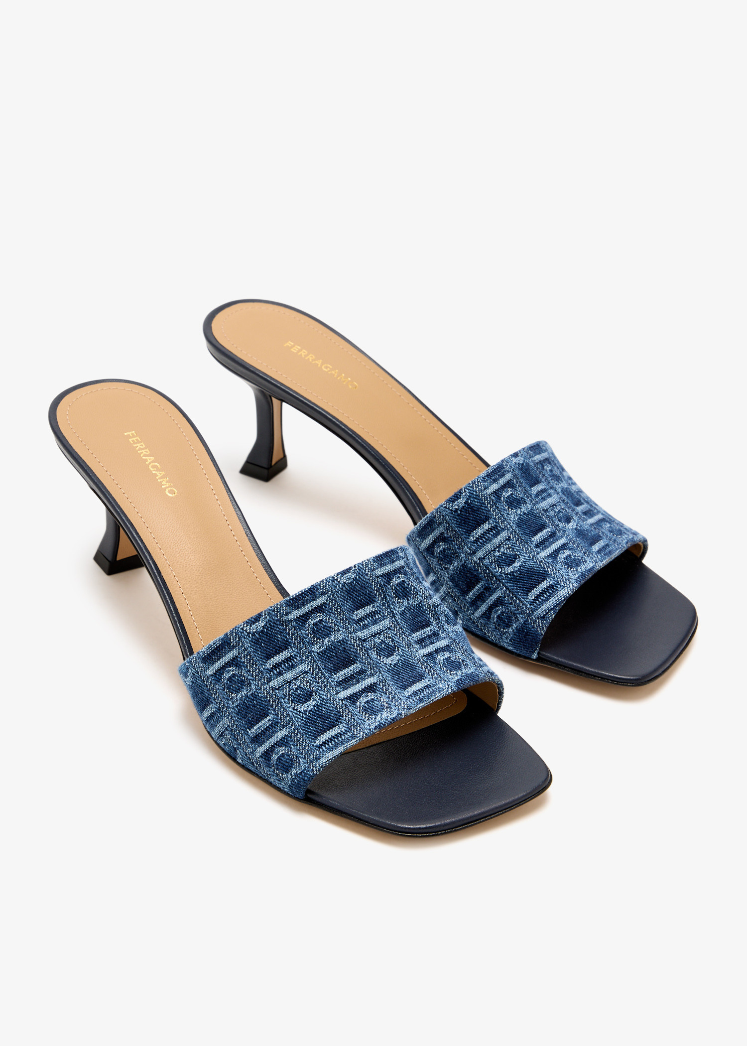 Ferragamo Zenobia denim mules for Women - Blue in Qatar