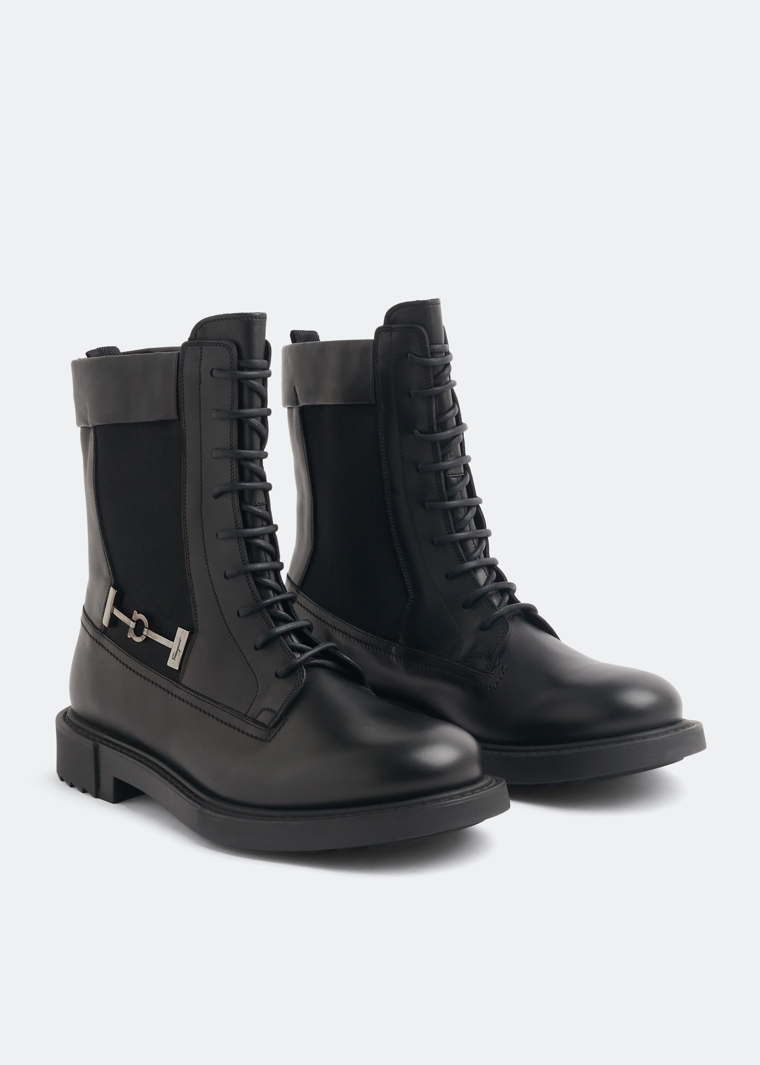 Salvatore Ferragamo Franklyn Combat Boots Black Leather Nylon US 12 NIB Sneakers and Clothing Store | Good Ferragamo boots. A slept  main image 2