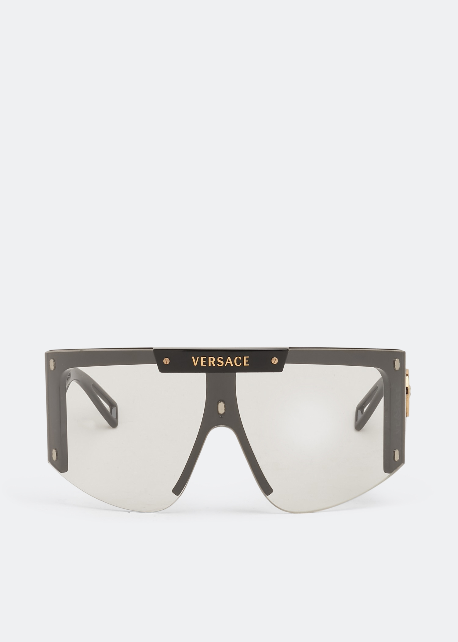 Versace Women’s Shield Sunglasses in Smoke Gray with Gold Medusa Accents Versace Gold Tone/Grey 2197 Medusa Shield Sunglasses Versace  main image 3