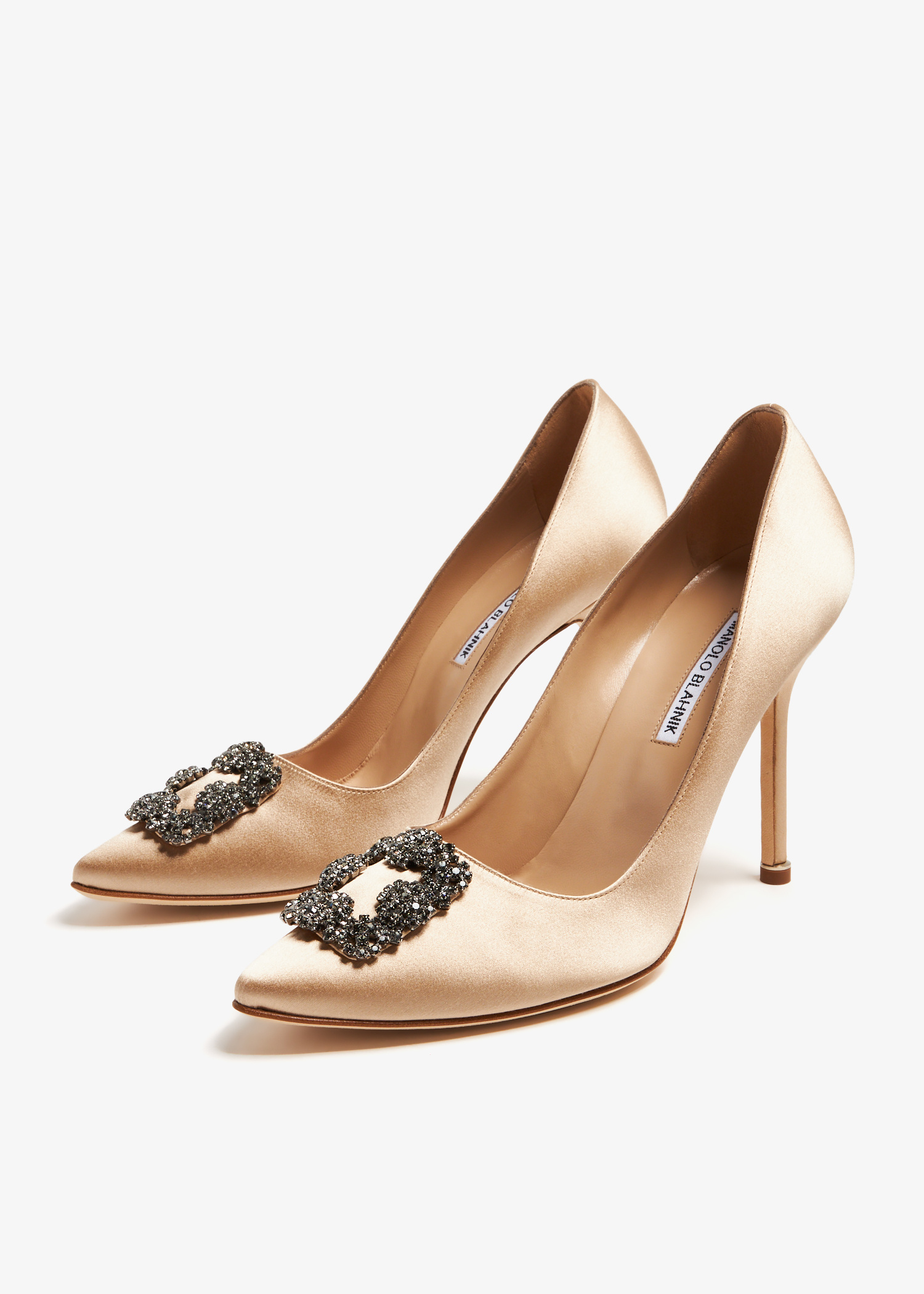【Manolo Blahnik】HANGISI Satin Pumps HANGISI | Black Satin Jewel Buckle Pumps | Manolo Blahnik