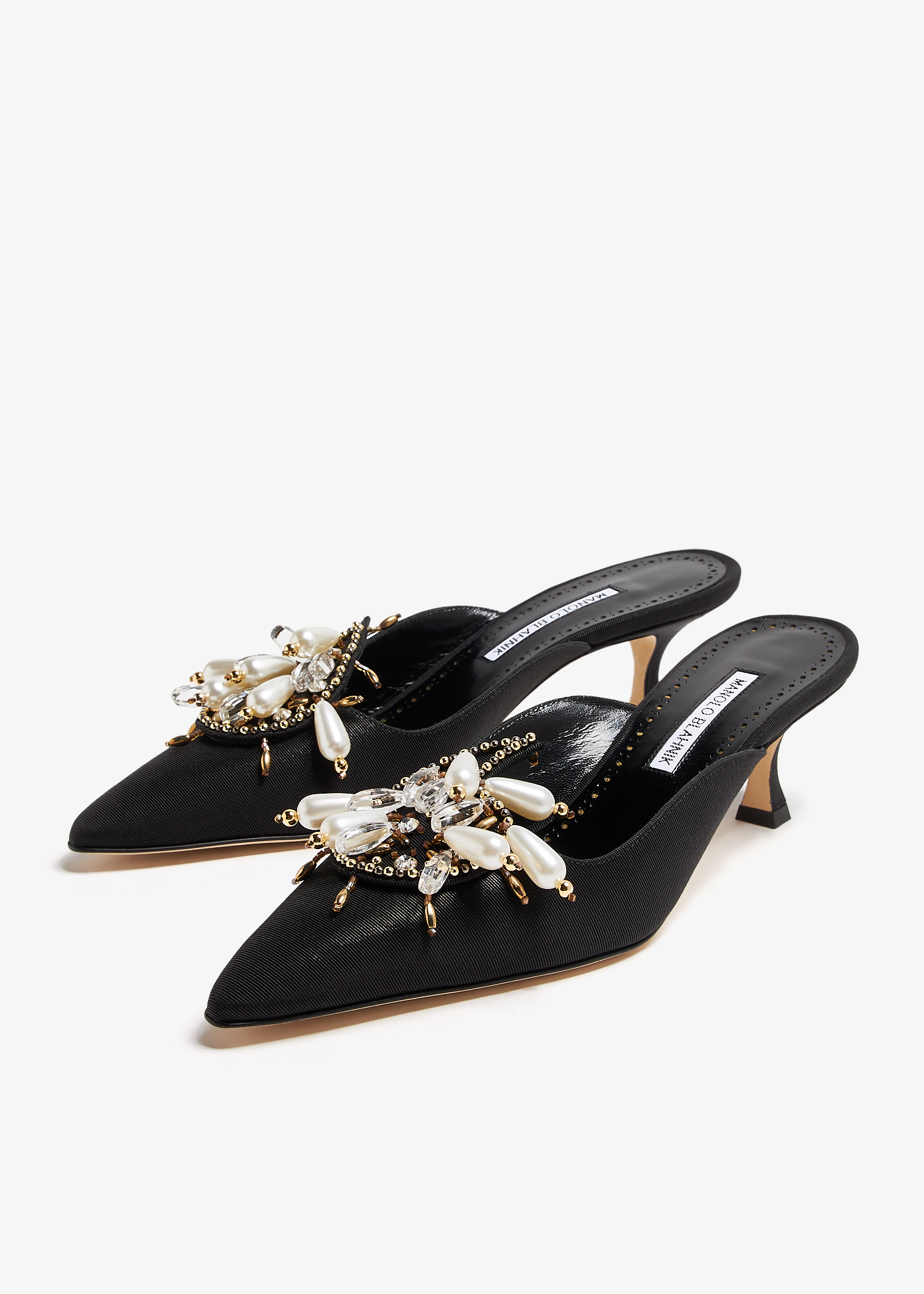 MANOLO BLAHNIK ビジュー付きブラックミュール　36サイズ CHILANGHI】ジュエルバックルフラットミュール（シューズ