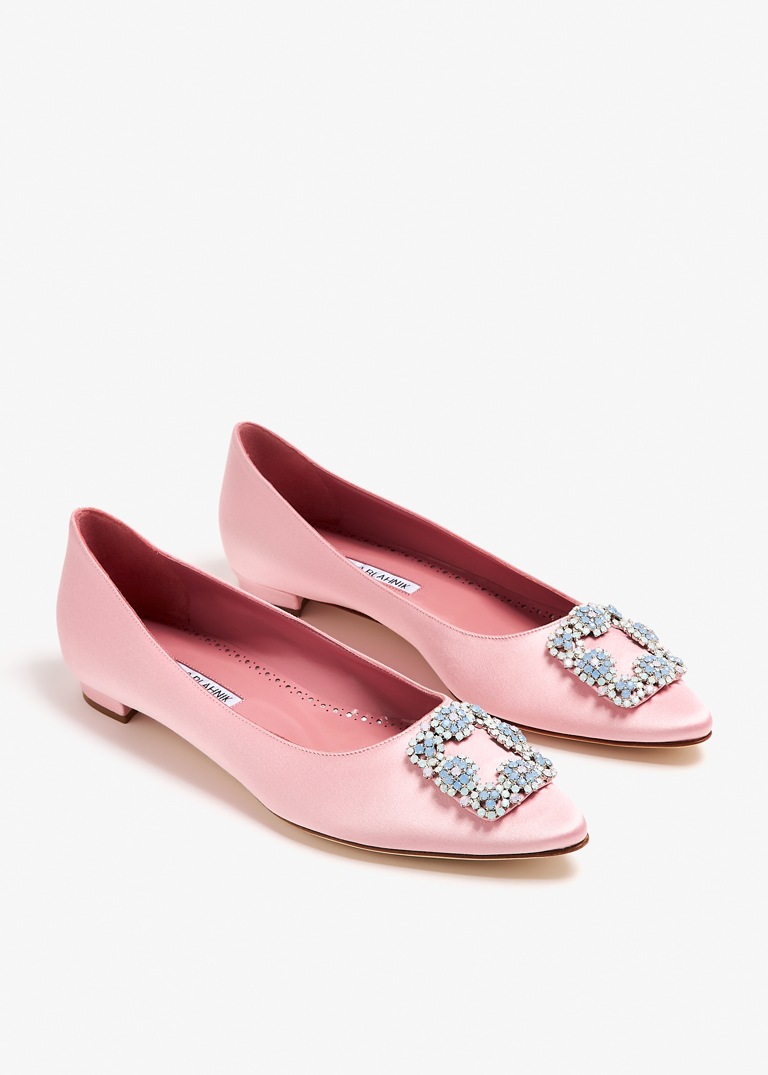 フラットシューズ Manolo Blahnik Antiqued pink satin Hangisi ballerinas Manolo Blahnik Hangisi ballerina flats for Women - Pink in