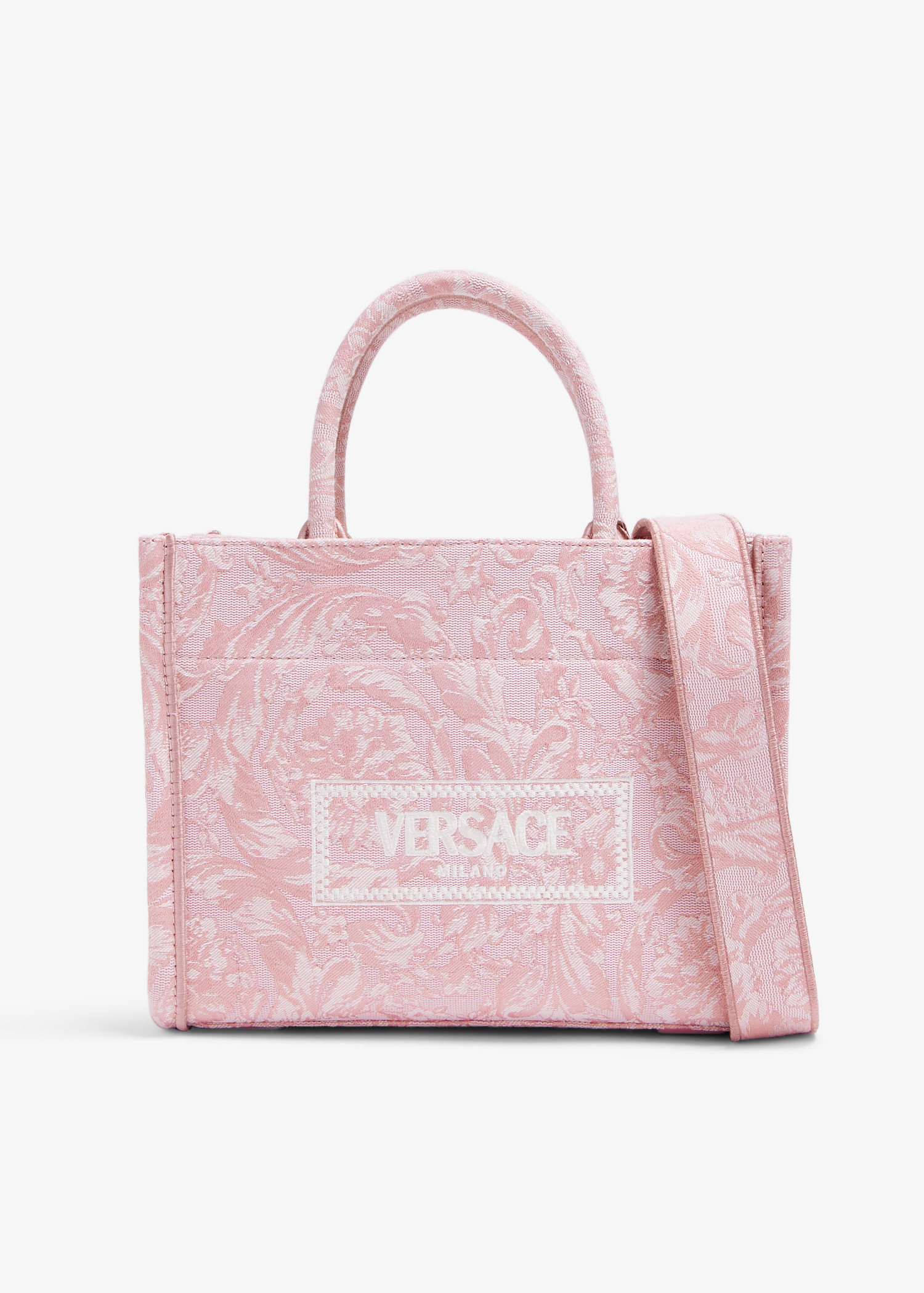 トートバッグ VERSACE Women Bags 1011564 1A097412KF4V Beige Barocco Athena Small Tote Bag Print | VERSACE US