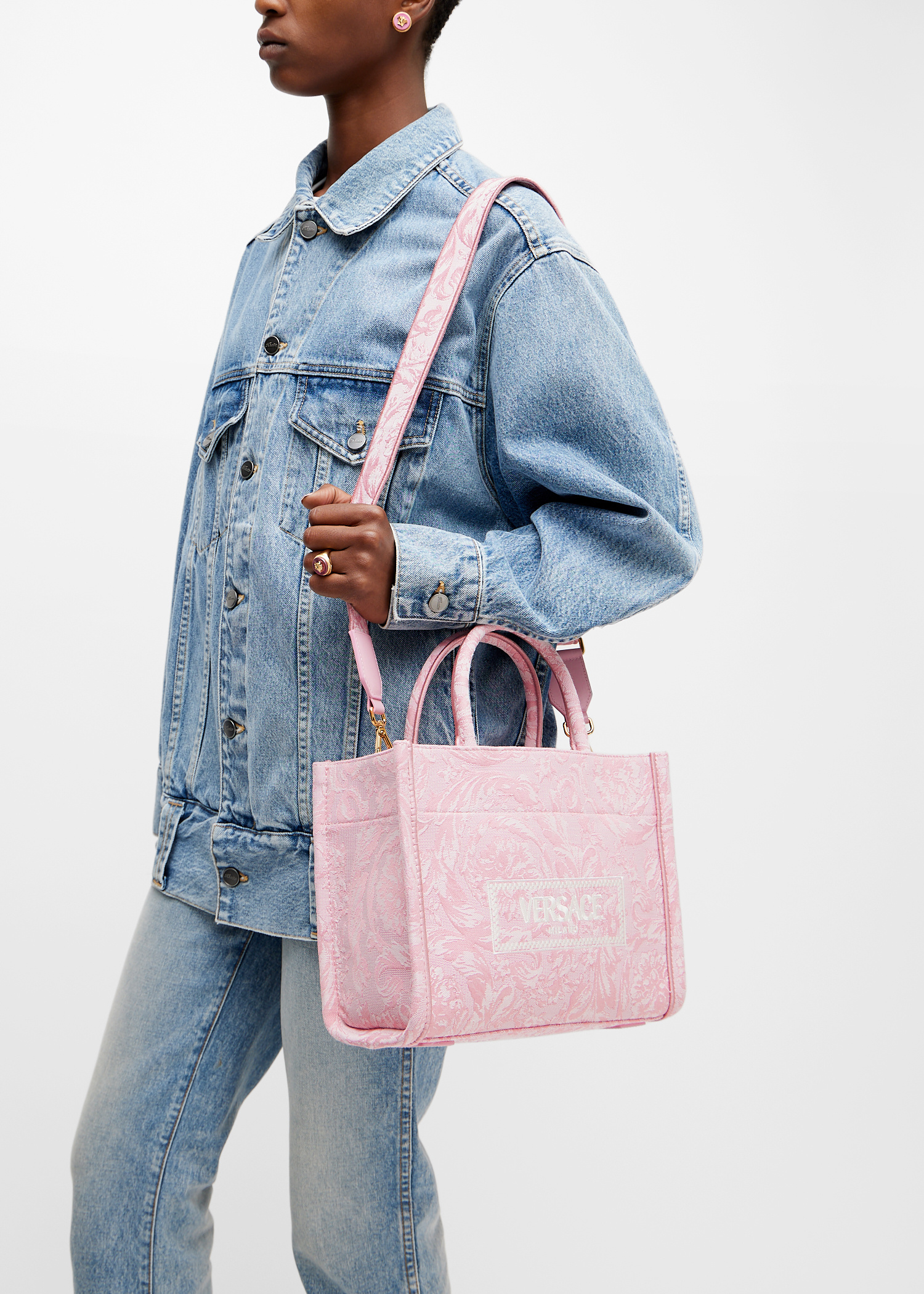 Versace Barocco Athena small tote bag for Women - Pink in