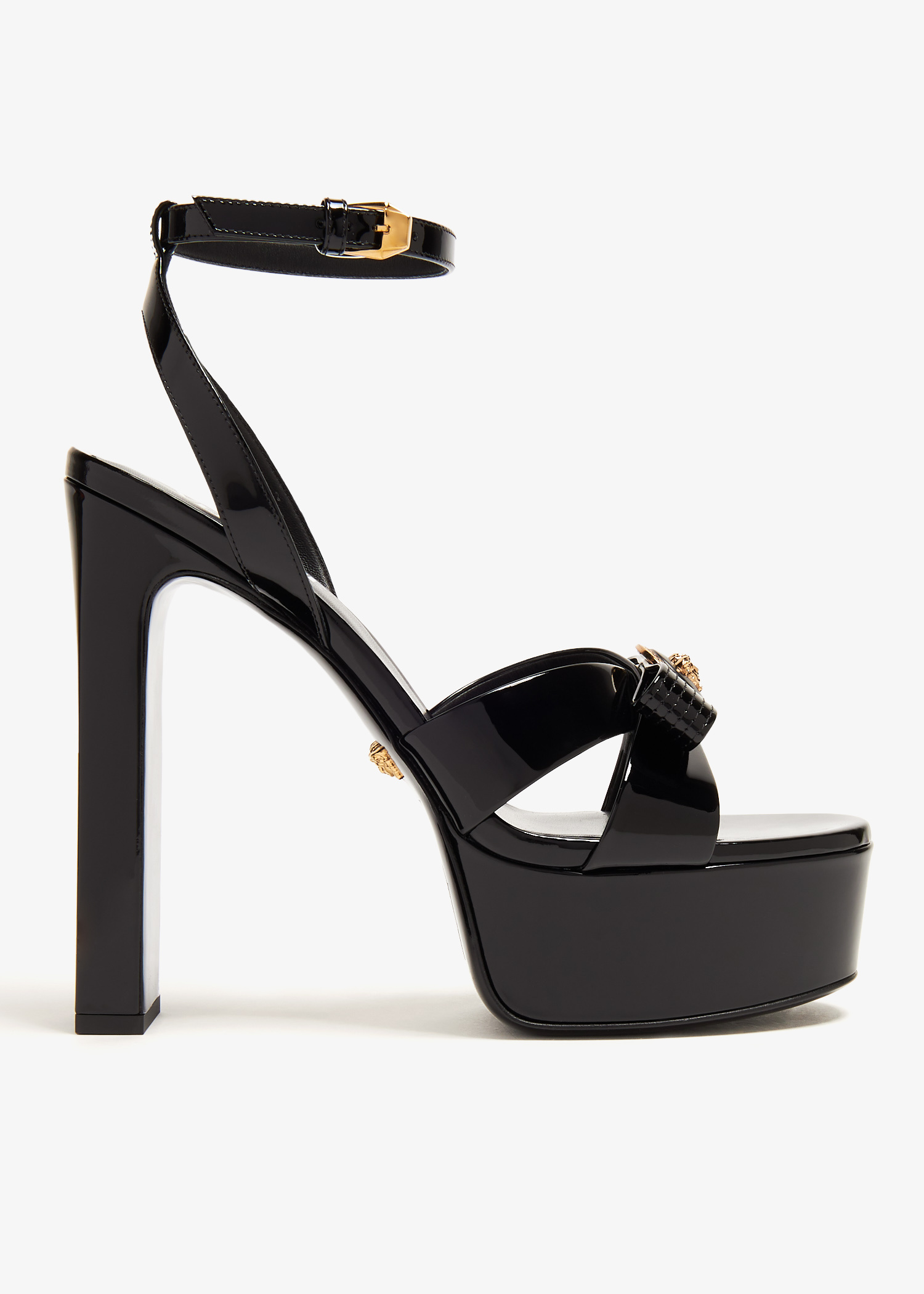 【送料&関税込】Versace Leather Platform Sandals Leather platform sandals in black - Versace | Mytheresa
