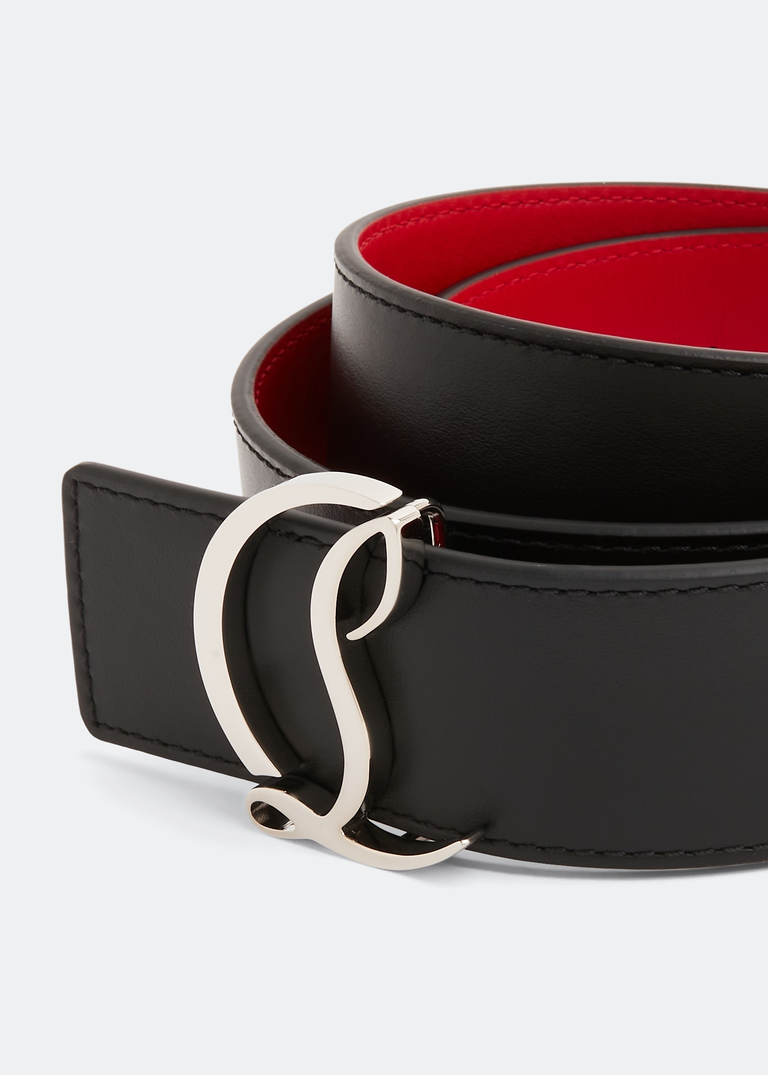 Christian Louboutin Black & Red Leather Belt – Silver CL Logo Buckle – Size 95 Christian Louboutin CL Logo Belt | Cruise Fashion main image 3