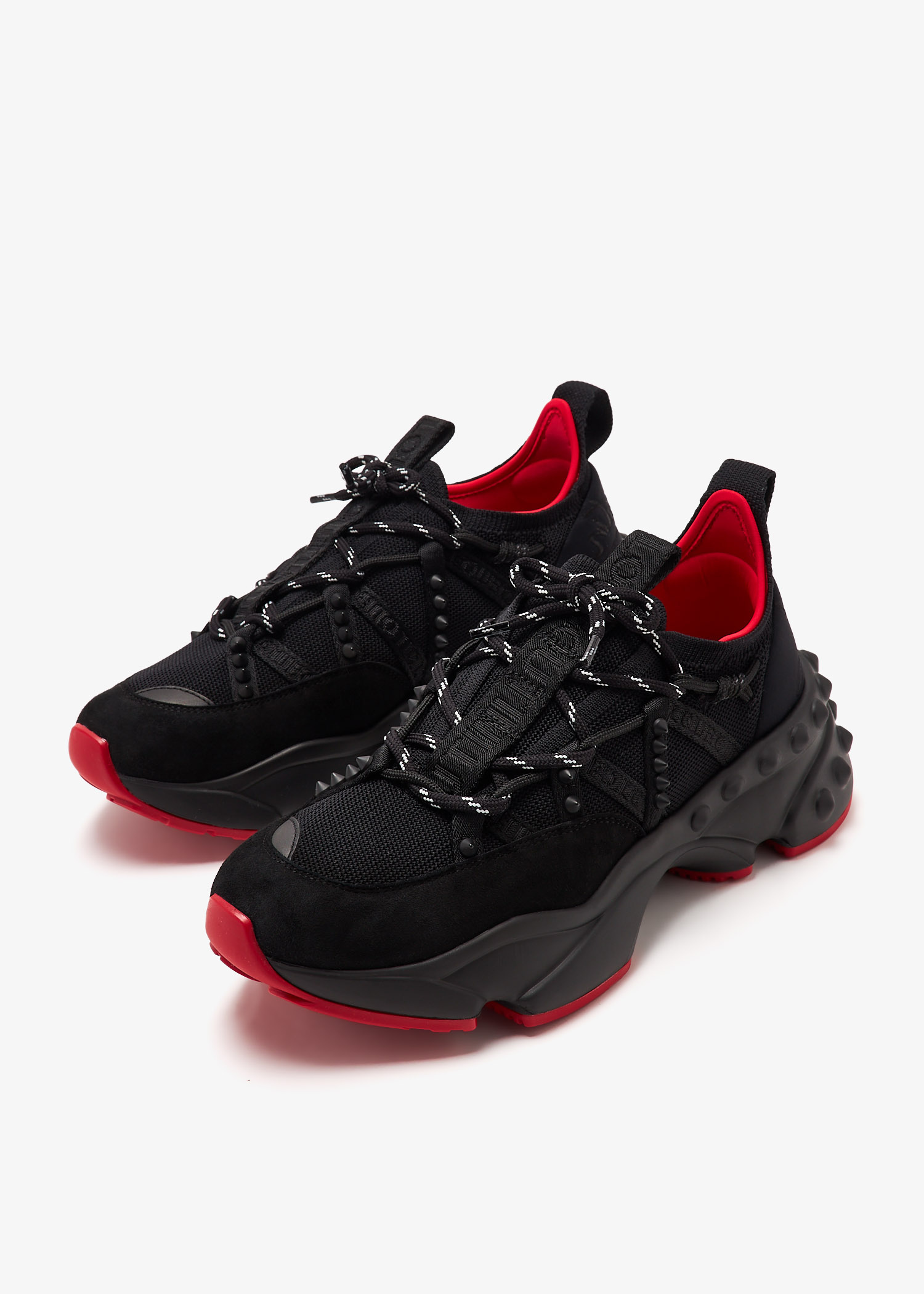 関税送料込【Christian Louboutin】ランチュローブラックテクノ Christian Louboutin Louis Junior Spikes Low-Top Sneakers