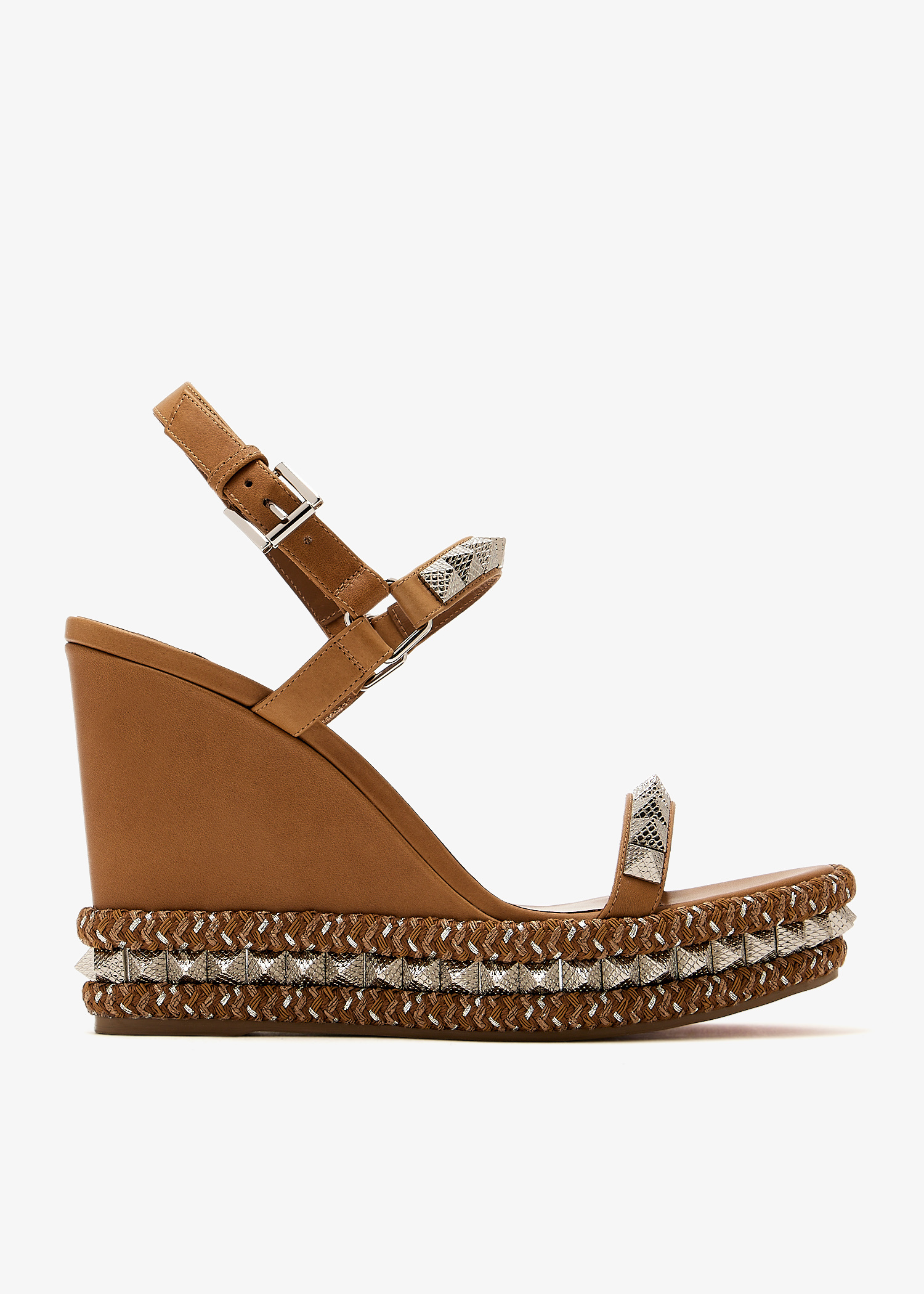 【Christian Louboutin】Pyraclou 110 エスパドリーユ ウェッジ Pyraclou - 110 mm Espadrilles - Patent calf leather - Leche