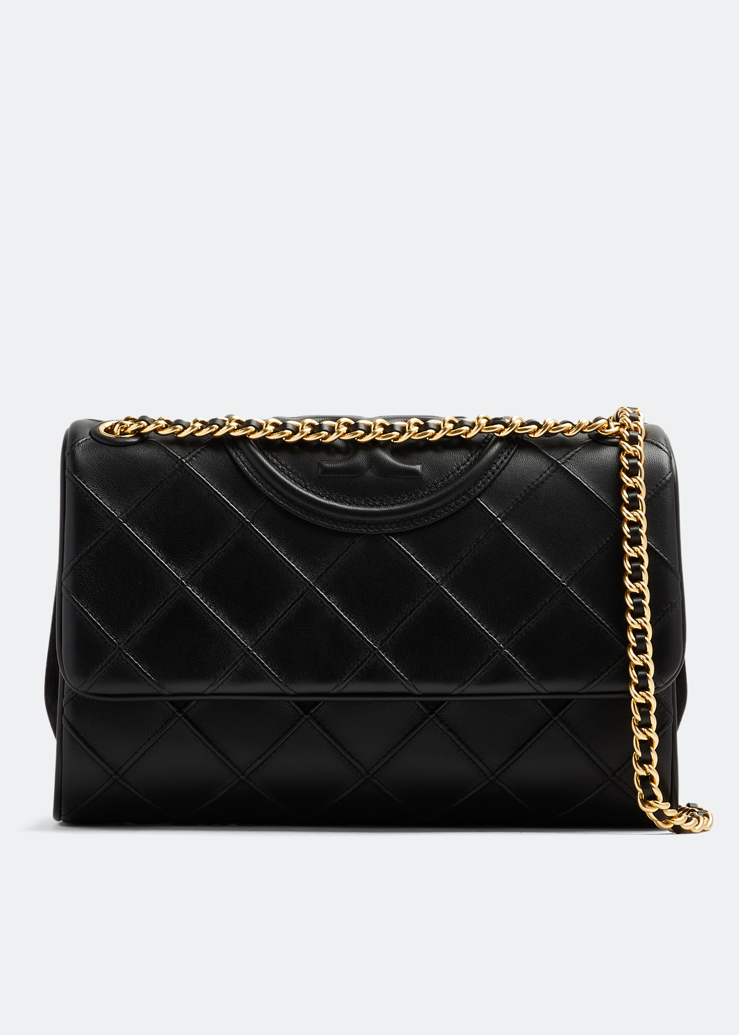 ショルダーバッグ・ポシェット TORY BURCH BLACK LEATHER FLEMING SHOULDER BAG Tory Burch☆オシャレなマットFLEMINGスモールショルダーバッグ