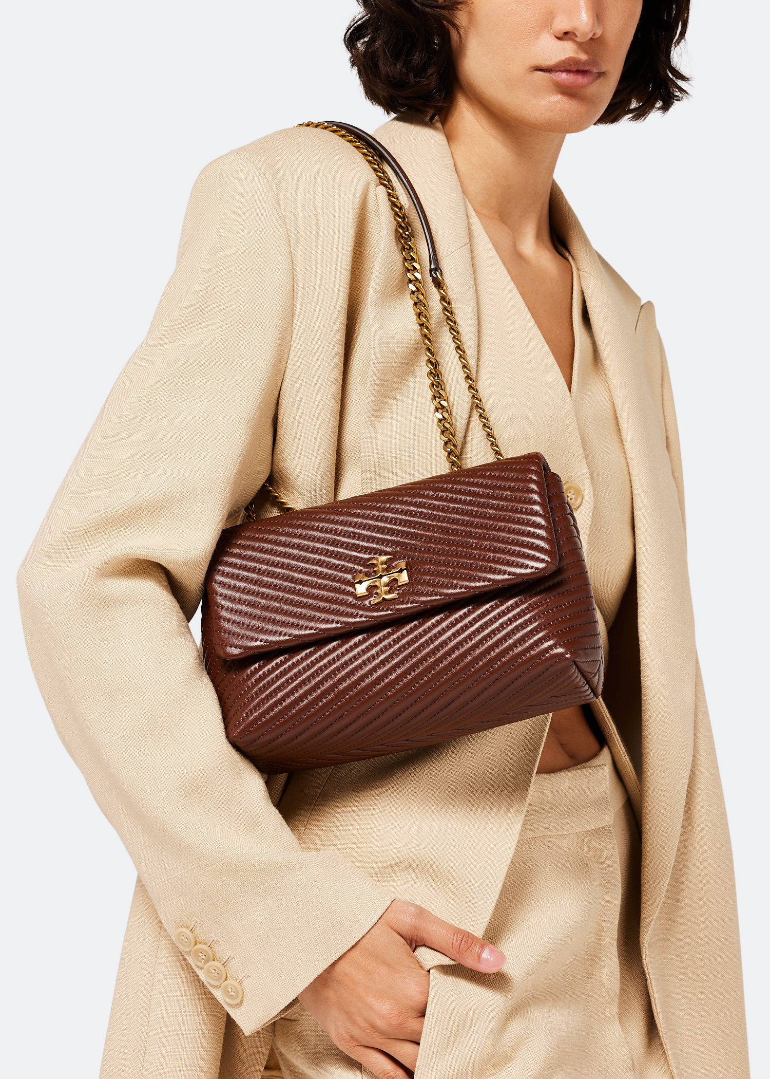 Tory Burch Kira Moto Quilt small convertible bag for Women - Brown