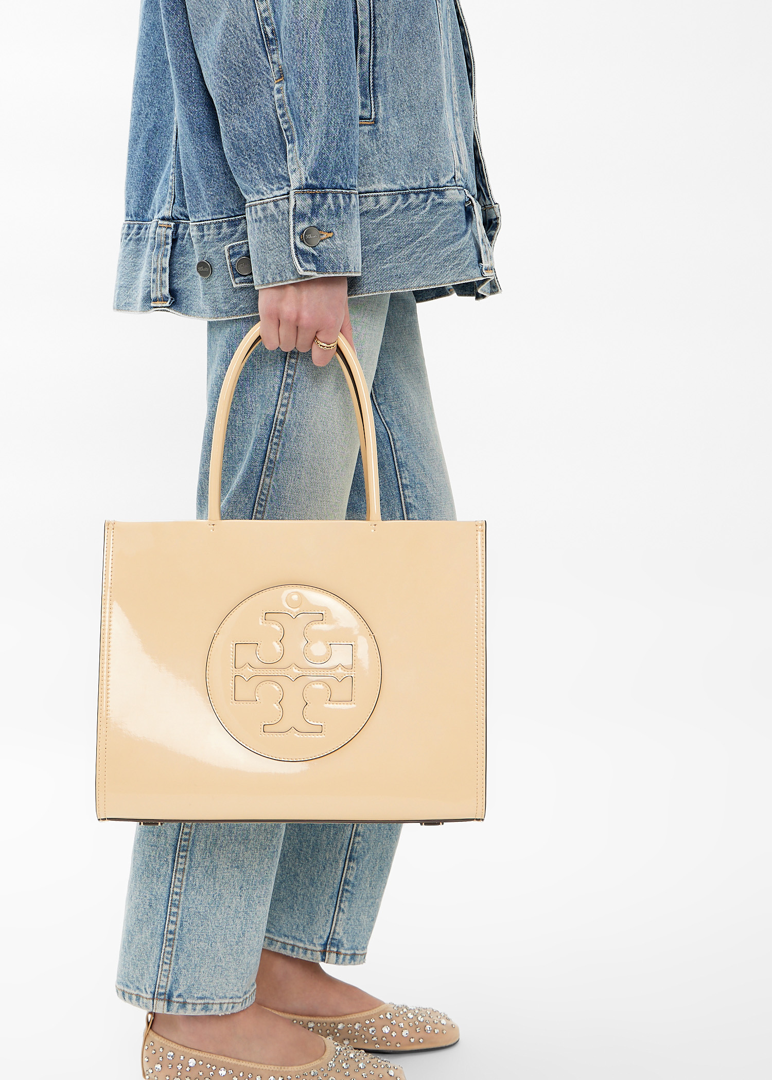 Tory Burch Small Ella Bio Patent tote bag for Women - Beige