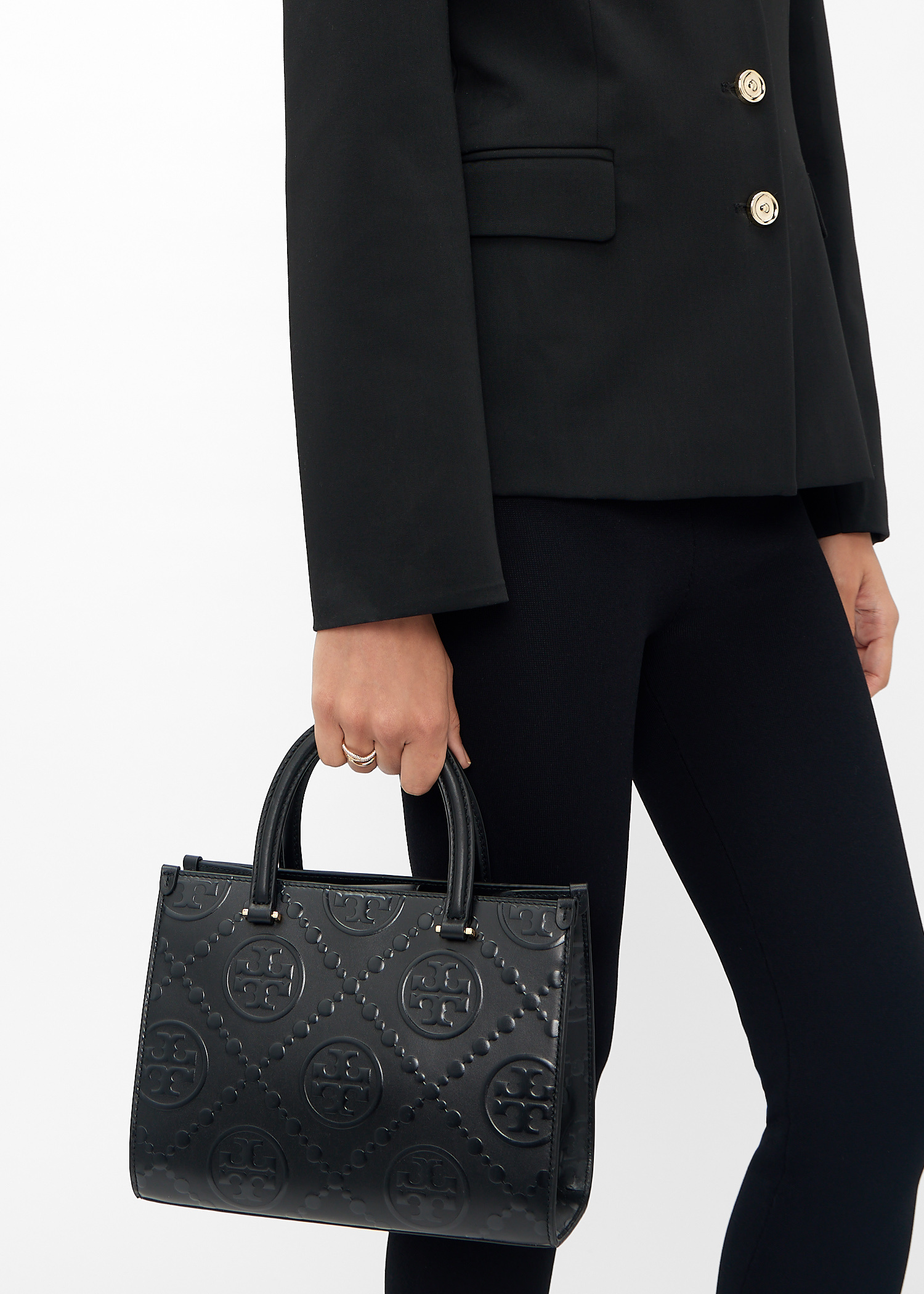 トートバッグ Tory Burch SS25 (162013 200) Tory Burch T Monogram embossed tote bag for Women - Black in
