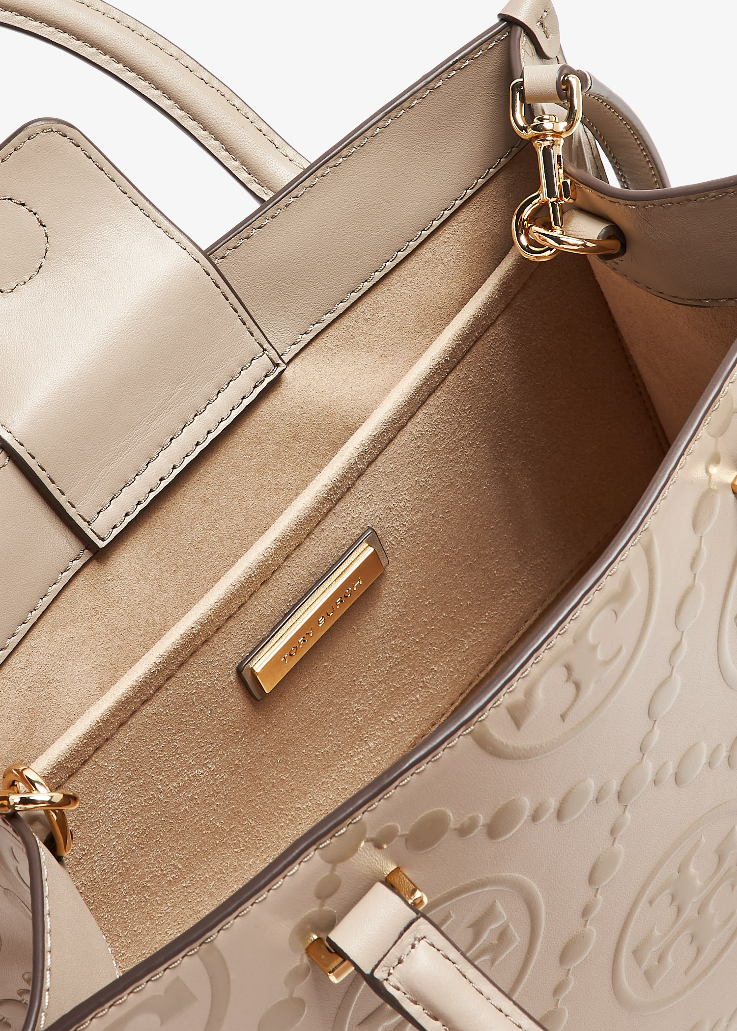 トートバッグ Tory Burch SS25 (162013 200) Tory Burch T Monogram embossed tote bag for Women - Beige in