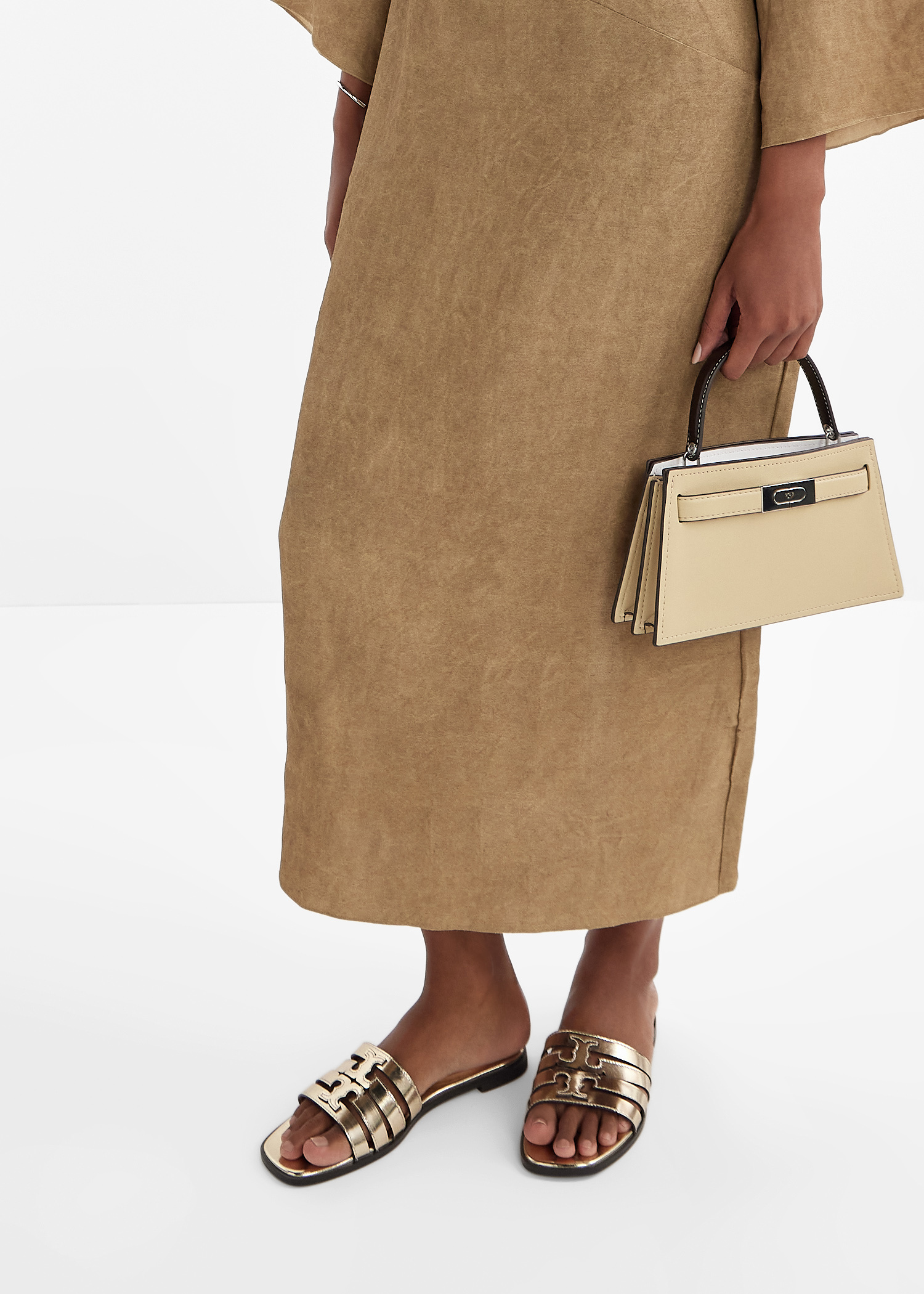Tory Burch Ines cage slide sandals for Women - Gold in UAE
