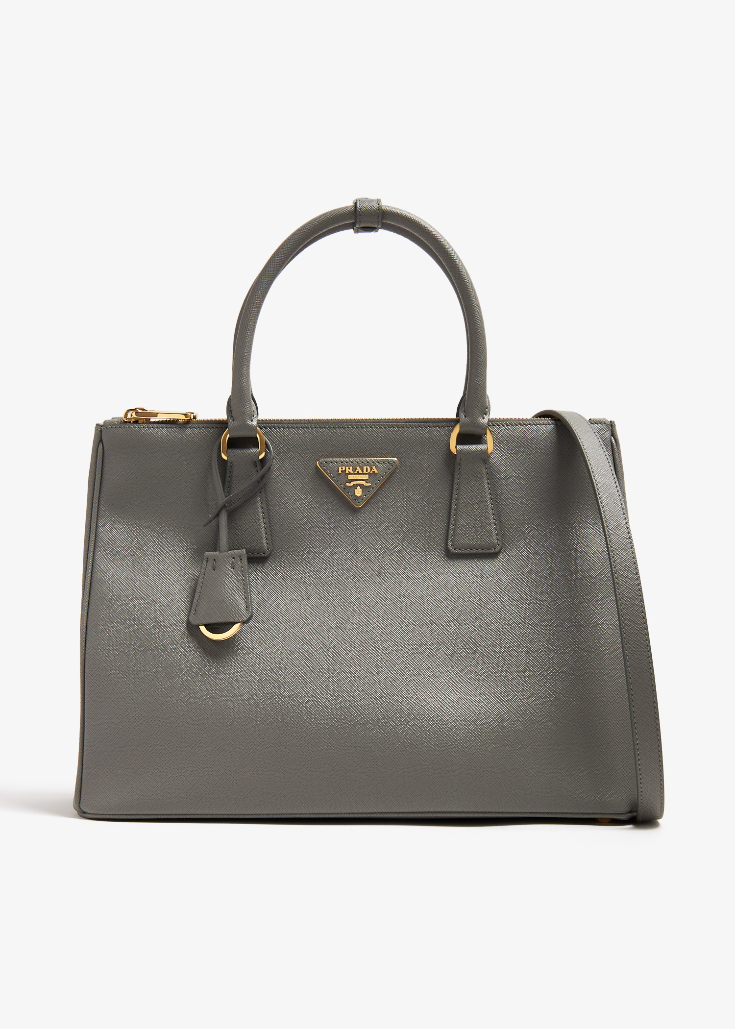 【VIP価格】PRADA Gray Leather Handbag Prada Argilla Gray Saffiano Lux Leather Large Satchel