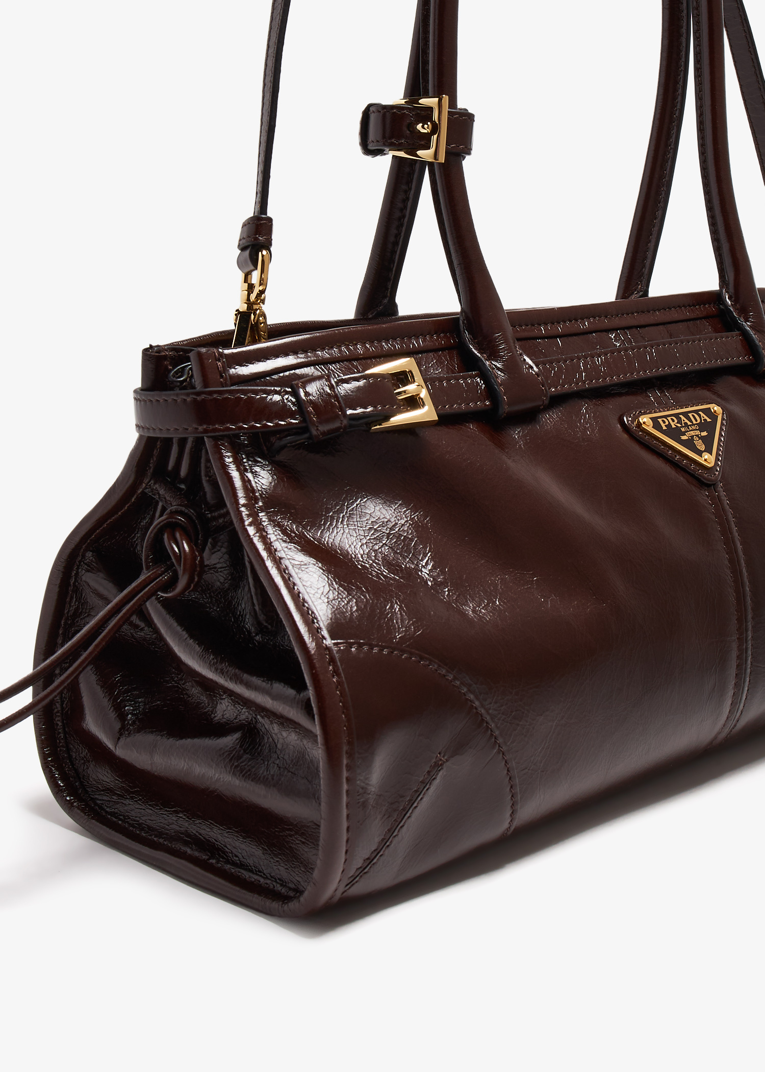 Prada Prada Bonnie 中号皮革手袋，女士- 棕色，阿联酋| Level Shoes