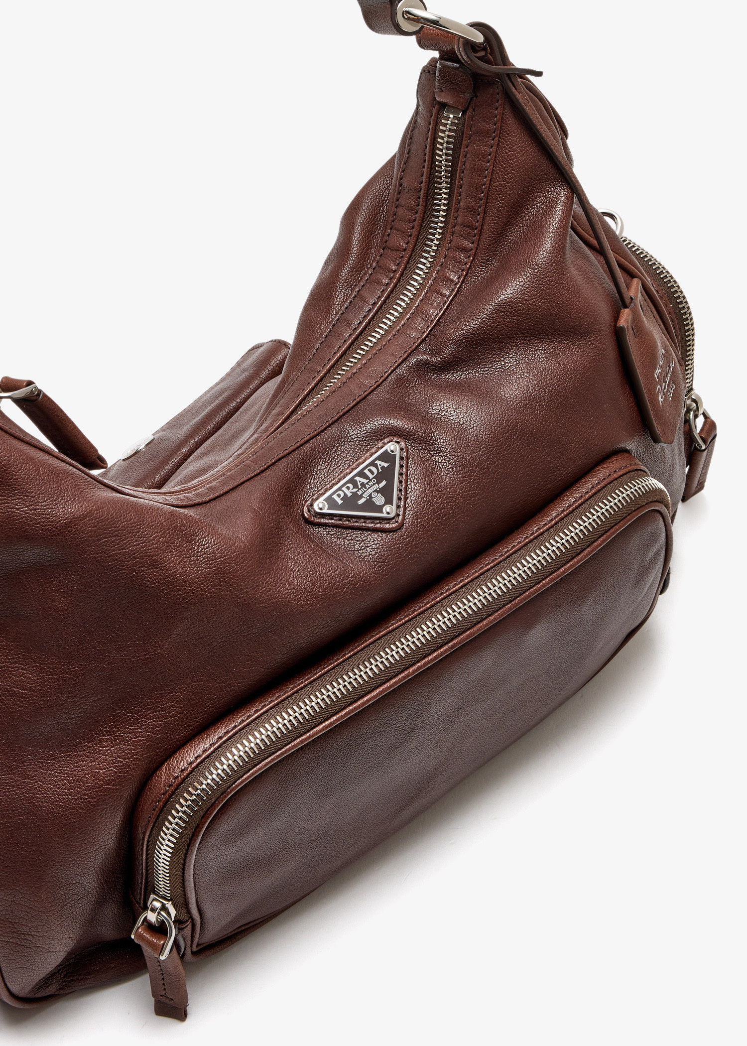 Prada Medium washed leather bag for Women - Brown in KSA | Level Shoes