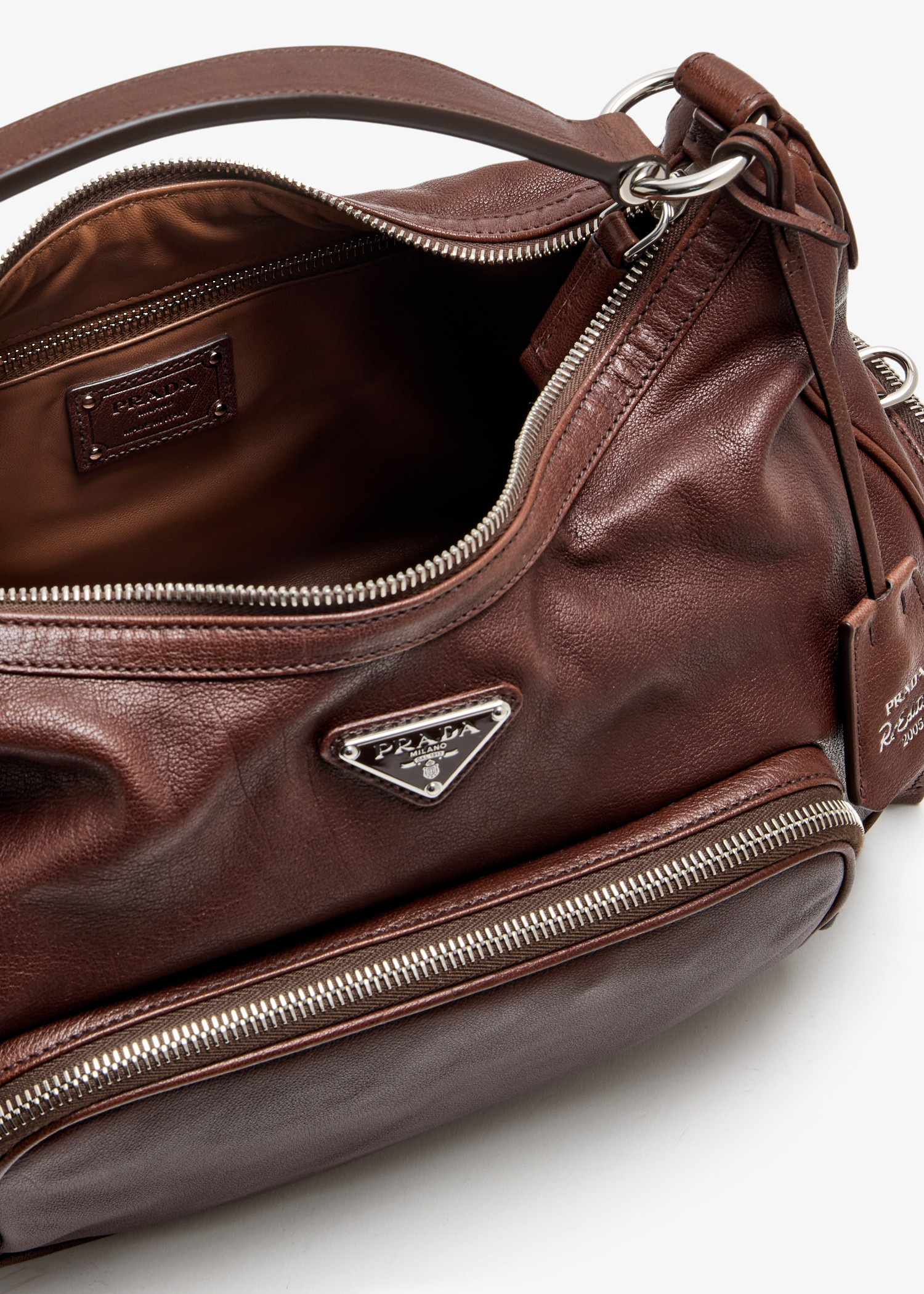 Prada Medium washed leather bag for Women - Brown in KSA | Level Shoes