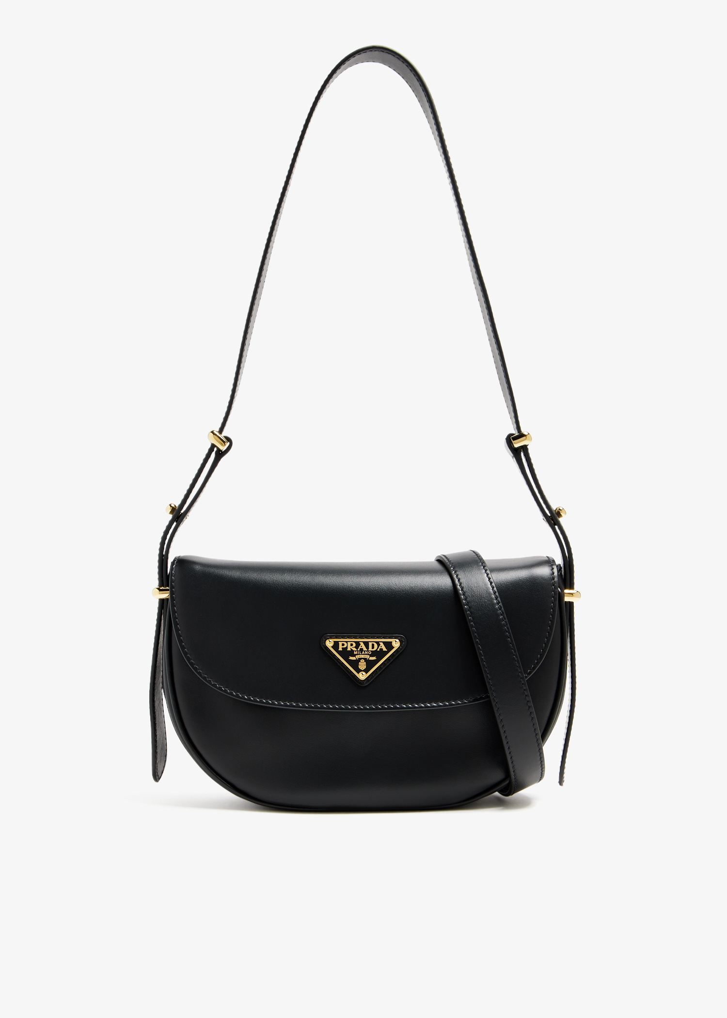VIP【送料無料・関税込み】PRADA LOGO BLACK ARQUE HANDBAG Prada Arqué leather flap shoulder bag for Women - Black in