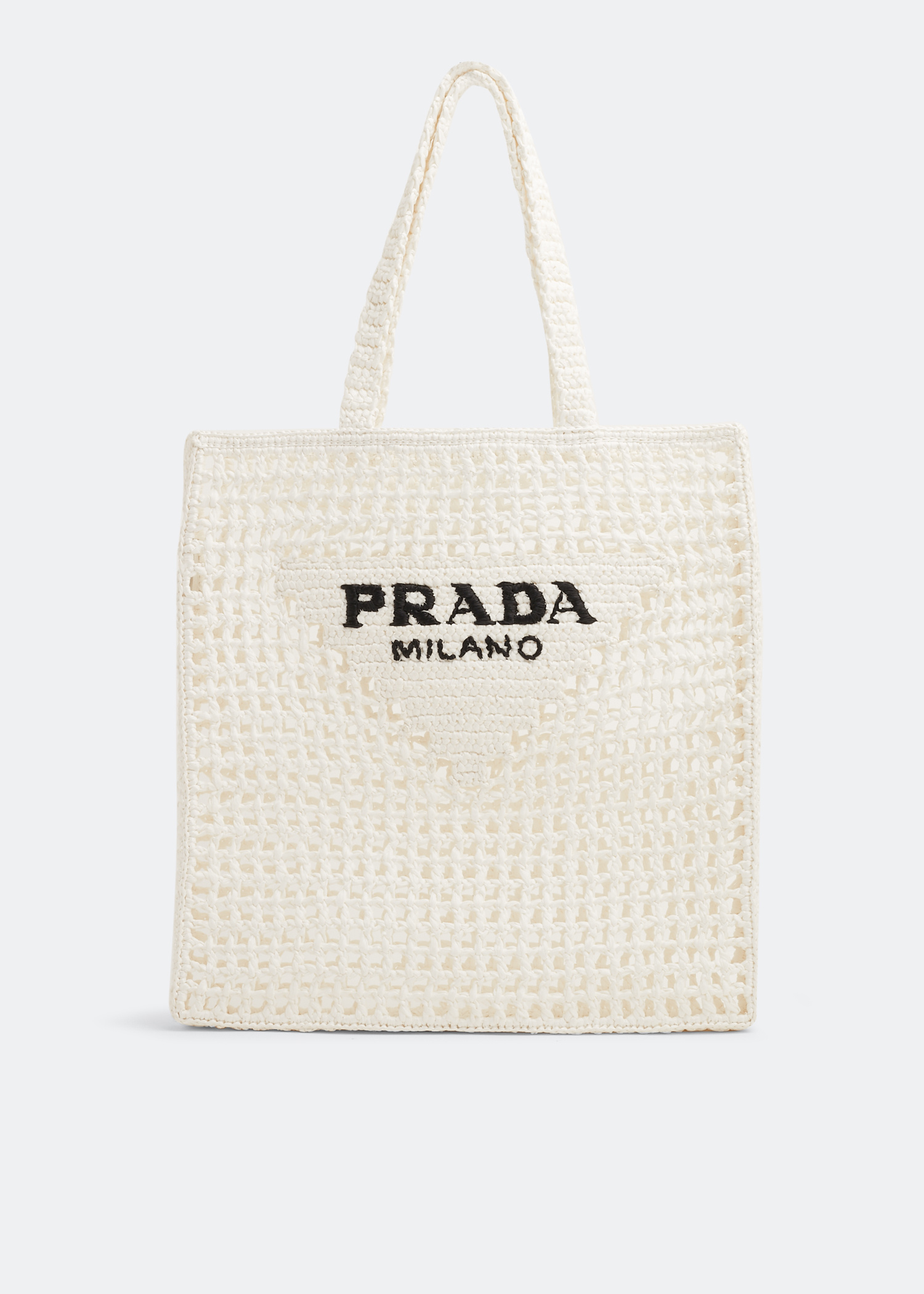 トートバッグ Prada Two-Tone Raffia Shopping Bag Beige/Cognac Large raffia and leather shopping bag | PRADA