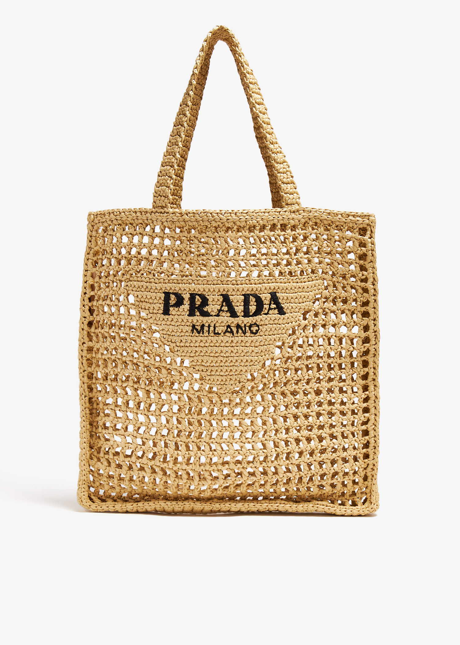 Prada 钩编托特包女士- 米色| Level Shoes 阿联酋