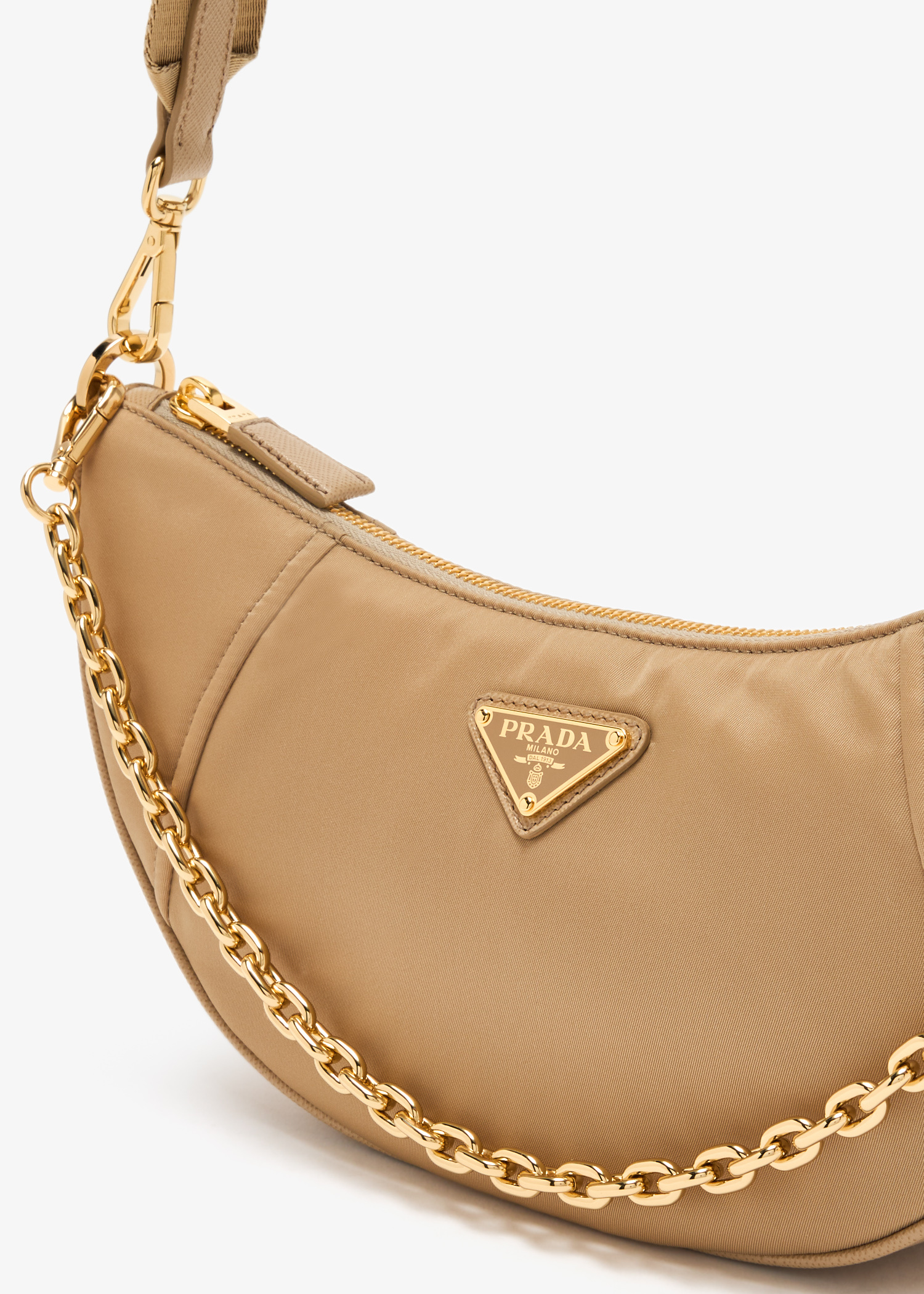 ショルダーバッグ・ポシェット PRADA BEIGE RE-NYLON PRADA DEMI-LUNE SHOULDER BAG Camel Brown Prada Demi-lune Re-nylon Shoulder Bag | PRADA