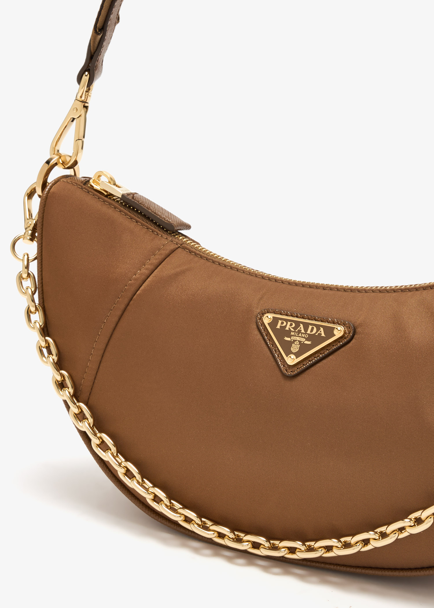 【関税&送料込】Prada Camel Re-Nylon Prada Demi-Lune Shoulde Camel Brown Prada Demi-lune Re-nylon Shoulder Bag | PRADA