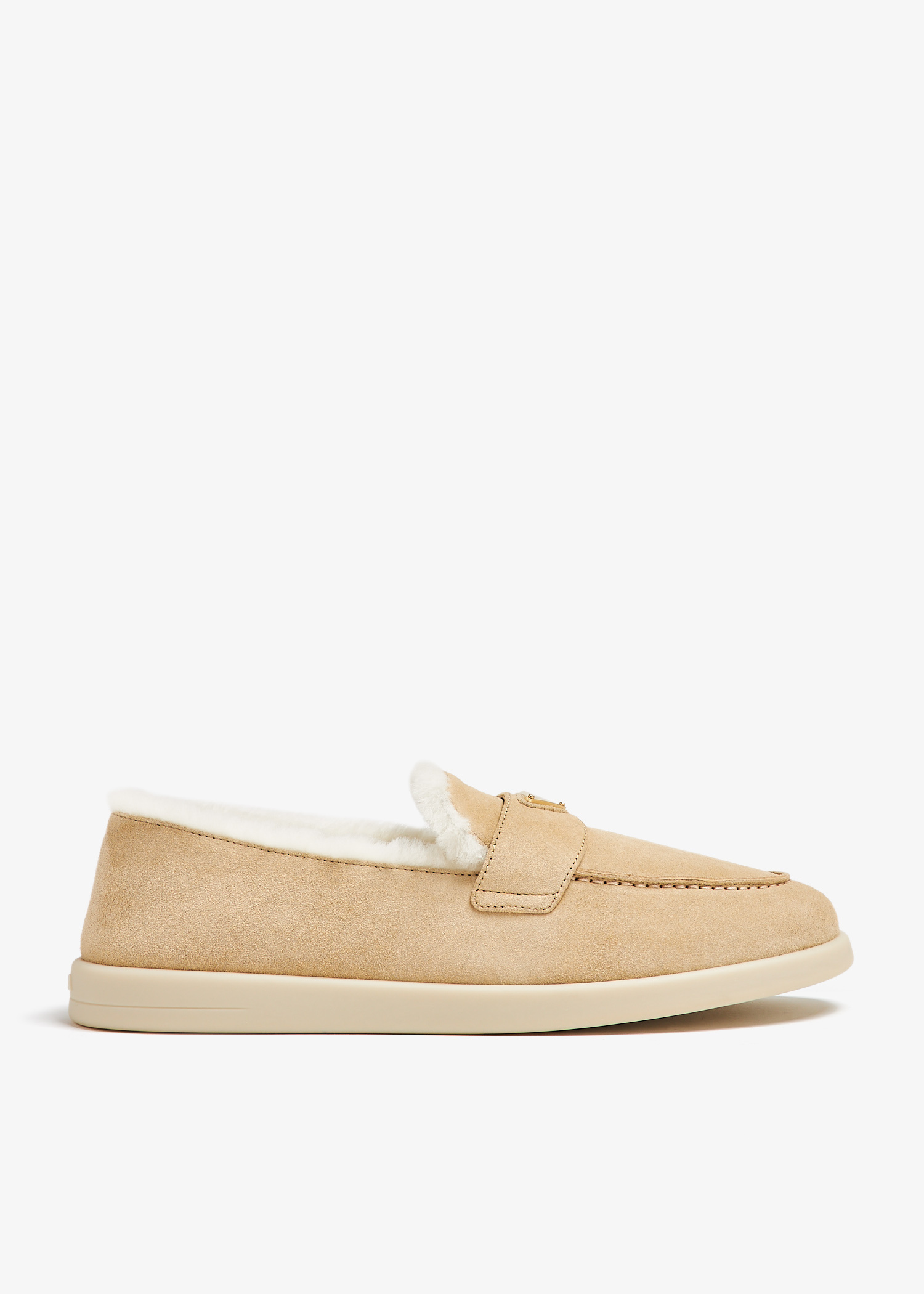 【関税&送料込】Prada Sand Suede D Loafers Prada triangle-logo Suede Loafers | Neutrals | FARFETCH KW