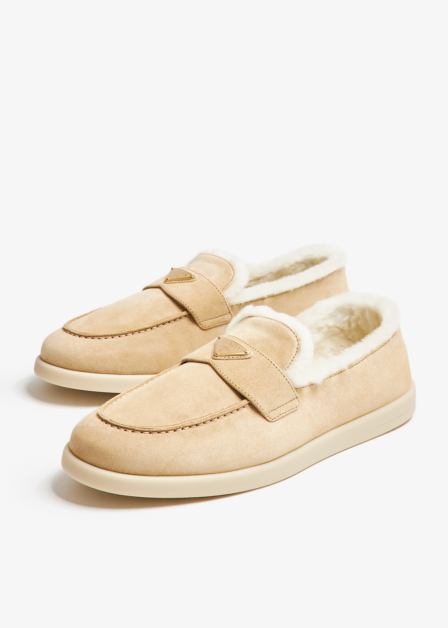 Prada Suede and shearling loafers for Women - Beige in UAE