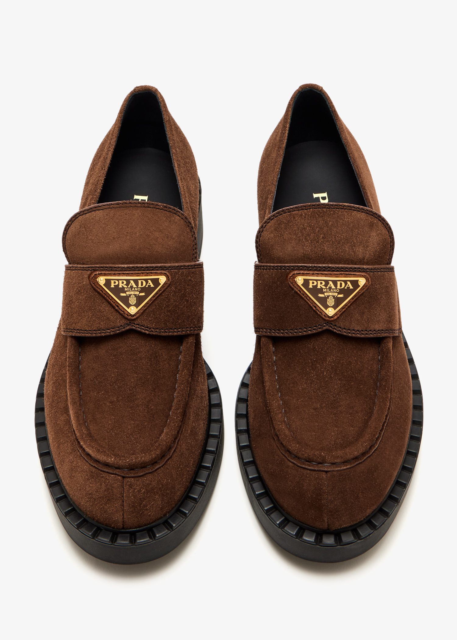 Prada Chocolate suede loafers for Women - Brown in UAE | Level Shoes